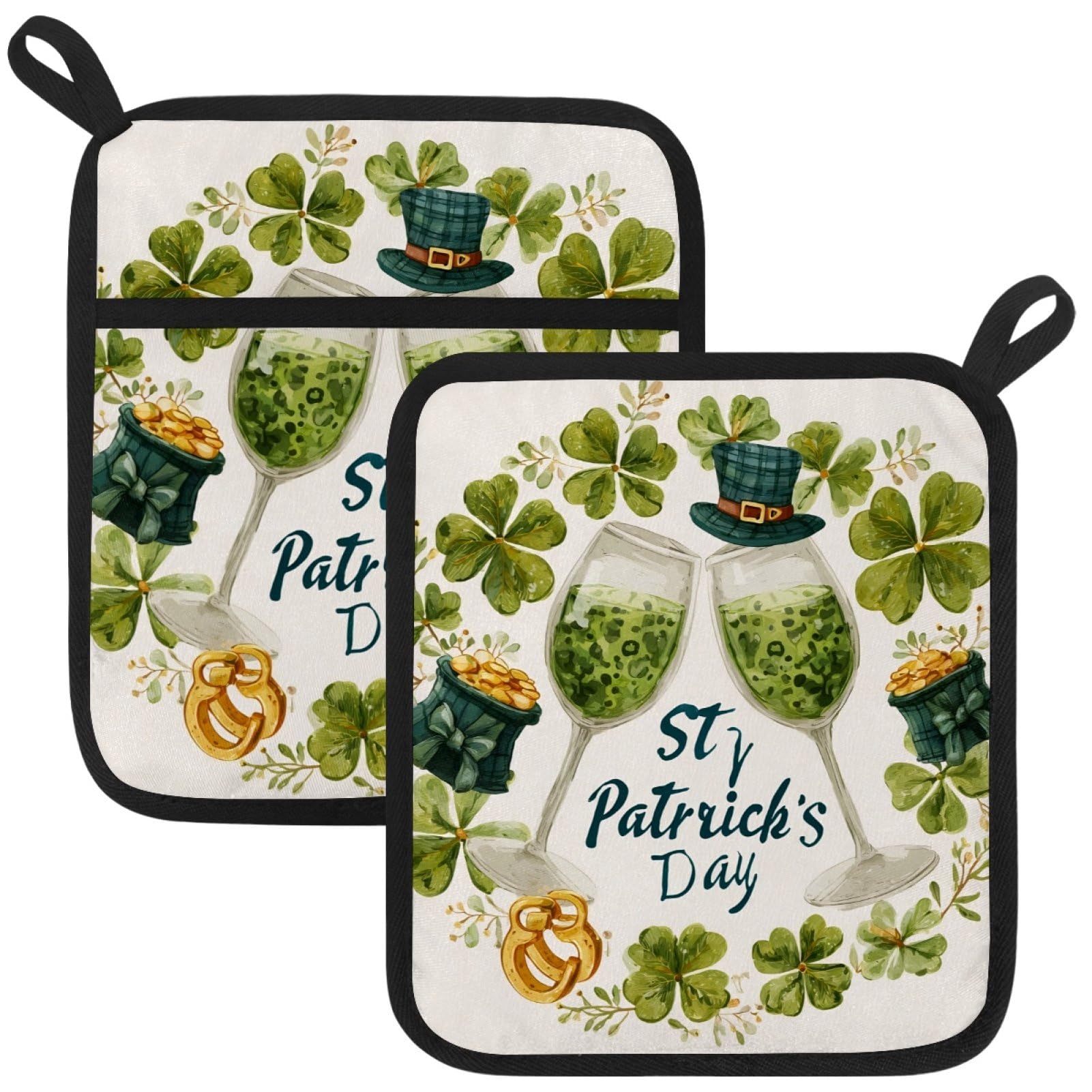 VAPOKF Lucky Shamrock Kitchen Hot Pot Holder, Pot Holders Heat Resistant Pot Holder with Pocket Heat Resistant Trivets for Hot Pans Cotton Pot Mitts for Kitchen Cooking Baking