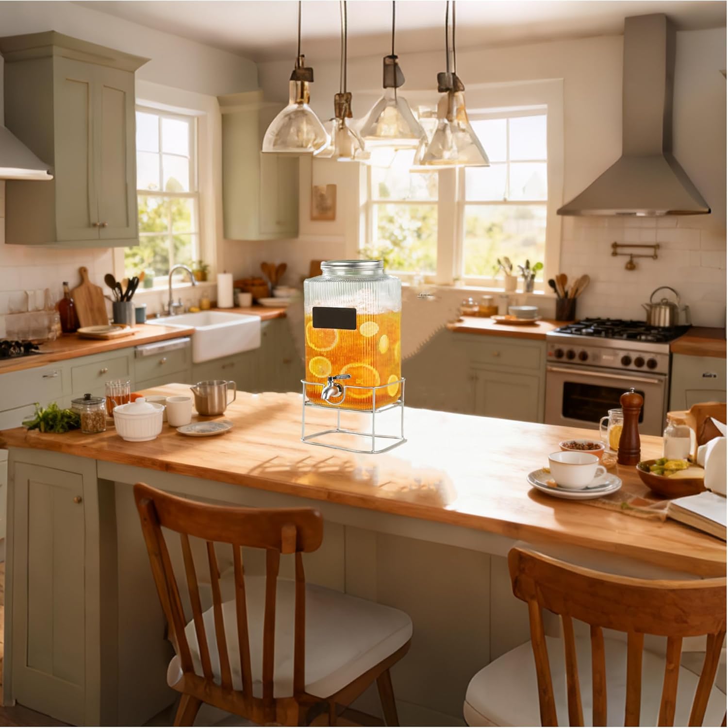 Lulonpon 6L(1.6 Gallon) Glass Drink Dispenser, Beverage Dispenser with Stainless Tap, Glass Water Juice Dispensers with Metal Stand, Water Jug with Tap Perfect for Parties,Weddings,Birthdays - Image 7