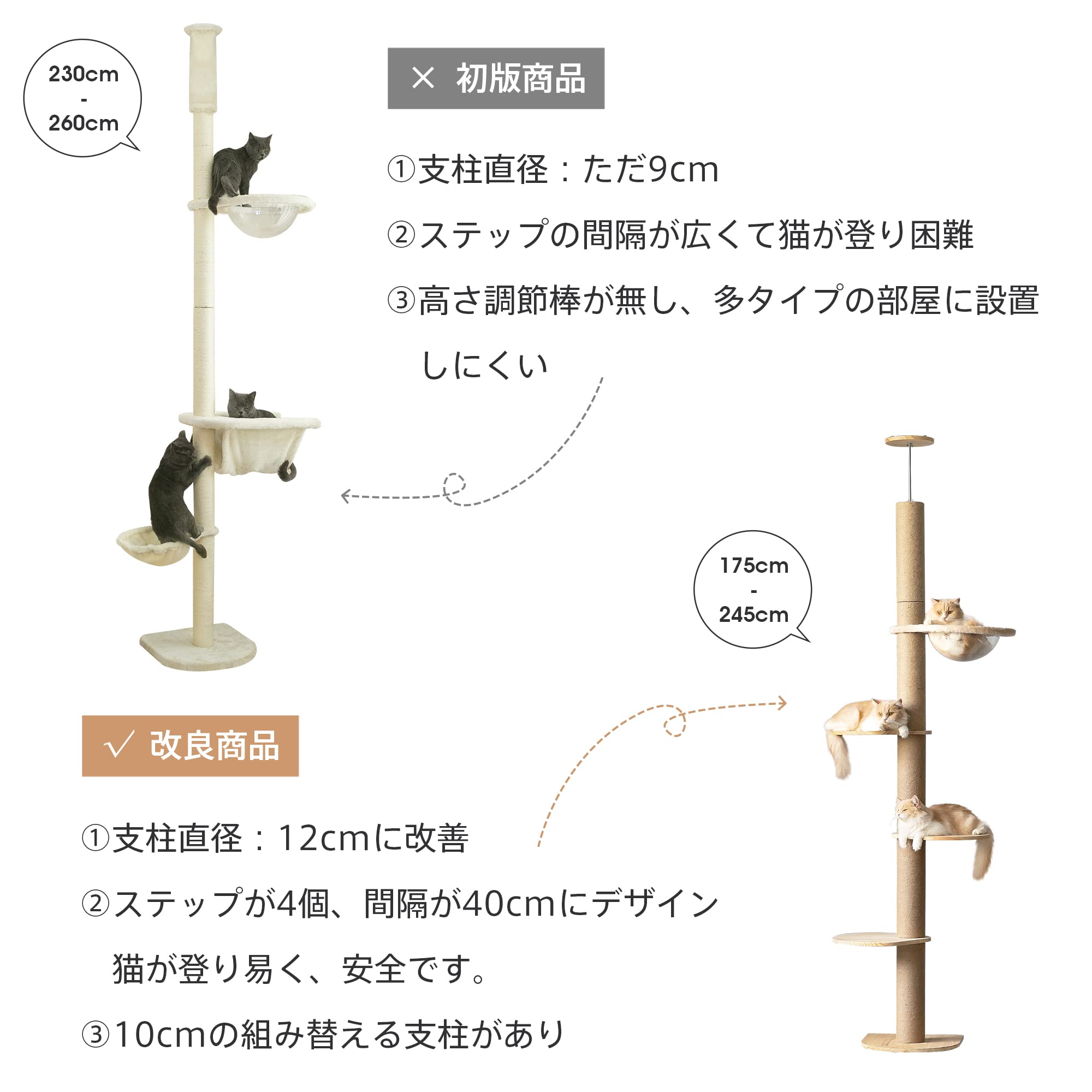 Amazon | Mwpo キャットタワー 爪とぎ 木製 突っ張りタイプ 木