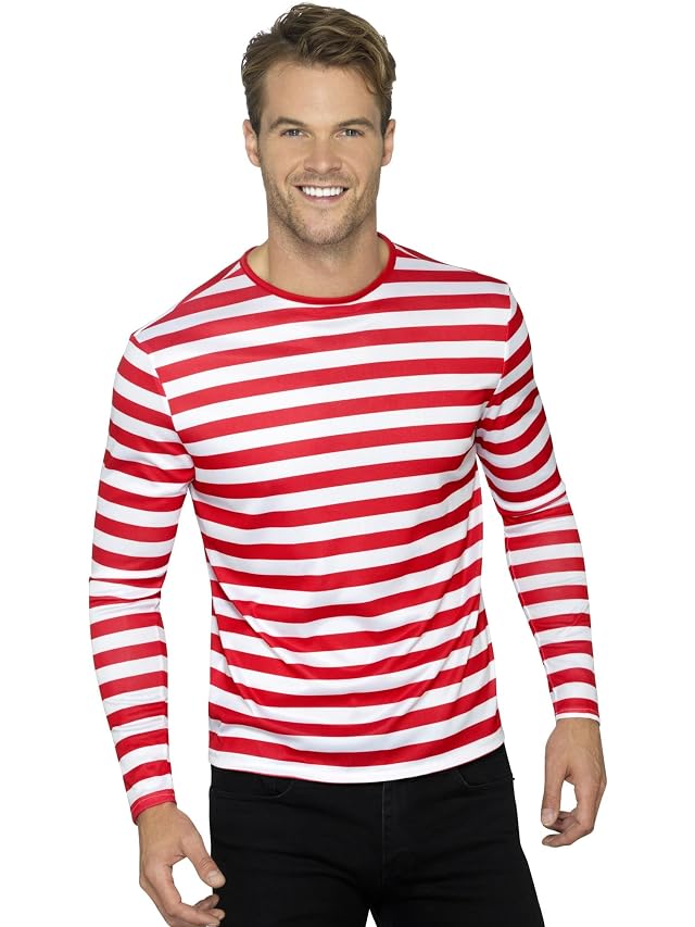 Mens Red And Whte Stripey Cant Find Me Guy Costume Large 42-44