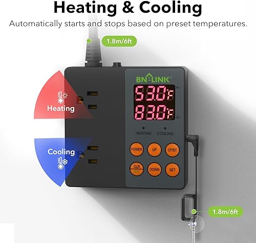 Vista 4 de BN-LINK Controlador de temperatura digital WiFi inteligente, refrigeración de calefacción, funciona con Alexa y Google Home. Para reptiles acuario