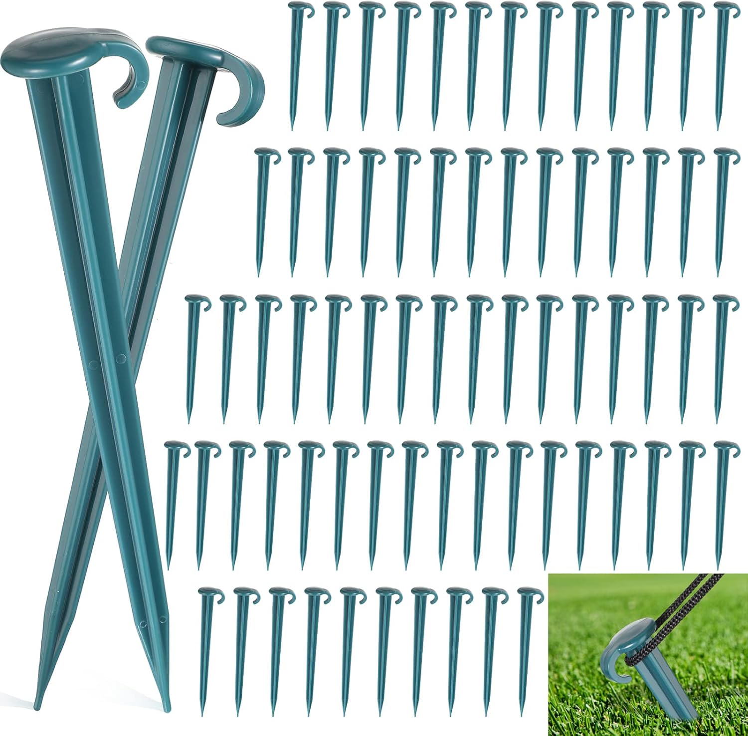 Vicenpal 100 Pcs 7 Inch Plastic Yard Stakes Inflatables Heavy Duty Plastic Garden Stakes for Tent Ground Replacement Outdoor Fence Lawn Pegs Landscape Staples Halloween Christmas Decorations (Black)