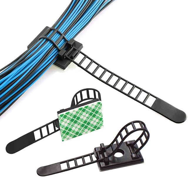 Dokpav 50PCS Reusable Cable Clips, Adjustable Self-Adhesive Ties Cable, Nylon Cable Zip Ties and Adhesive Cable Clips Mount for Cord Management, Cable Clamps, Wire Clips, Black