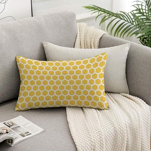 Miniatura 5 de HOSNYE Funda de almohada de panales de abeja amarillo y blanco, patrón abstracto sin costuras, tela de lino para sofá, cama, sofá, automóvil, funda