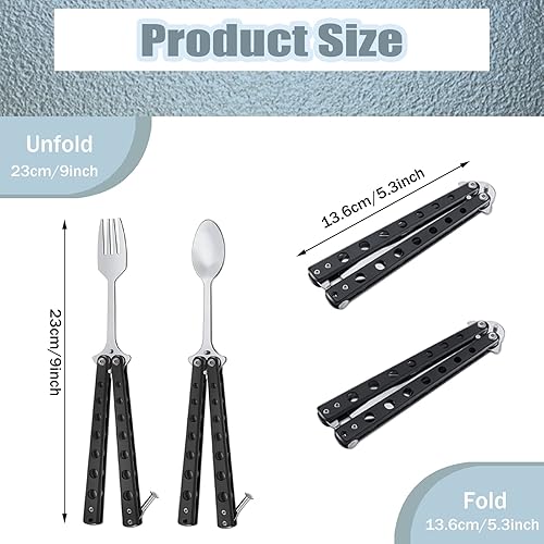 Miniatura 2 de Juego de tenedor y cuchara de mariposa juego de tenedor táctico de mariposa de acero inoxidable tenedor de mariposa plegable estilo cuchillo de