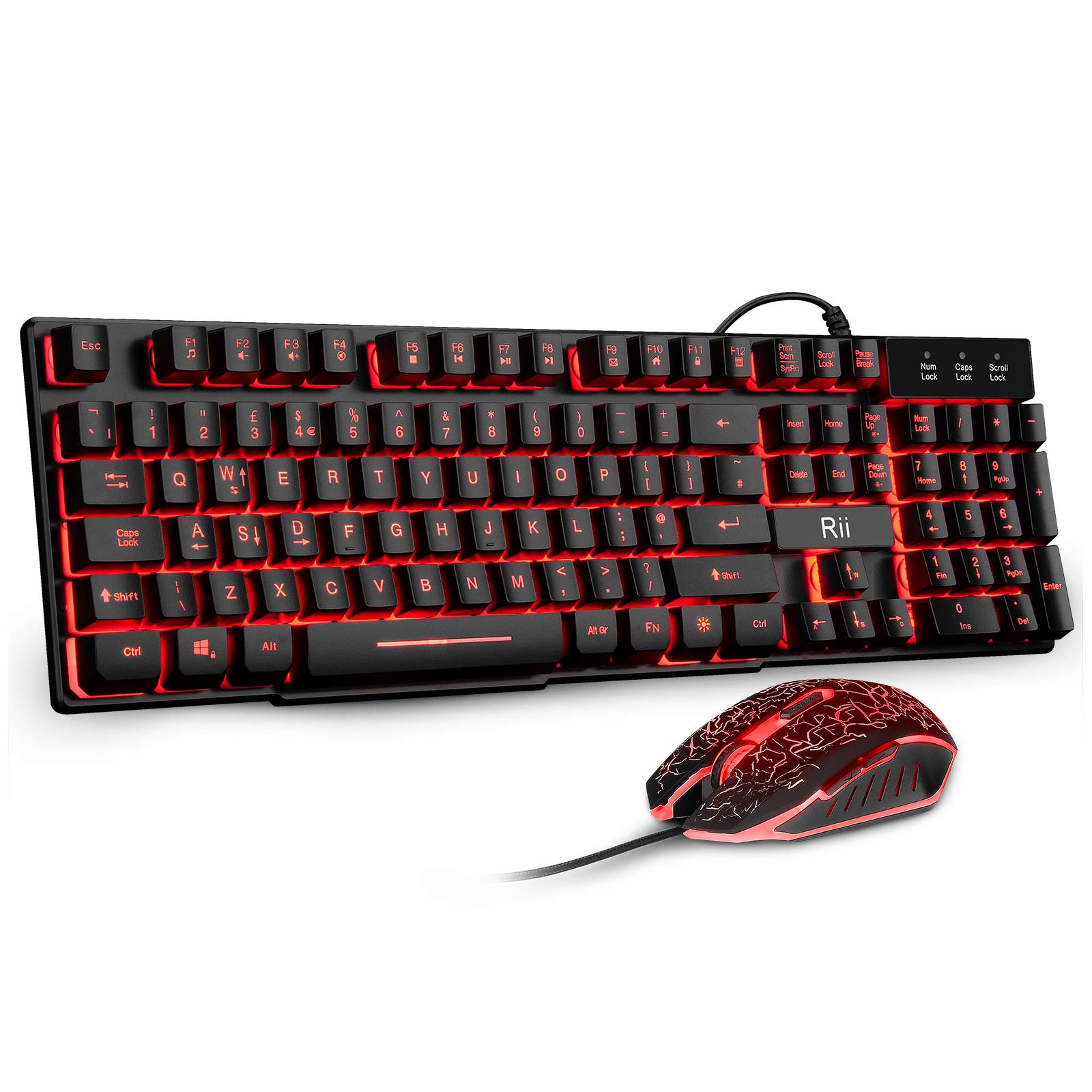 Rii Gaming Keyboard and Mouse Set, Light Up Gaming Keyboard with 3 Pure