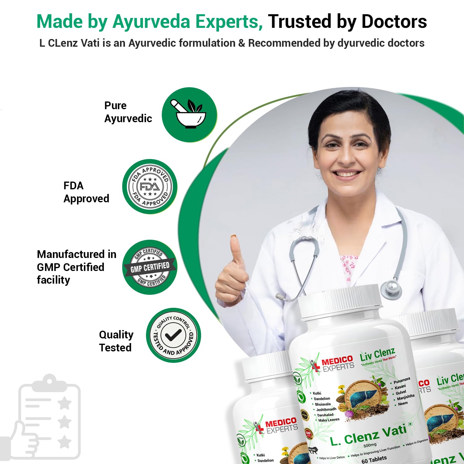 MedicoExperts L Clenz Vati - Liver Detox Supplement 120 Tabs (500 mg) | Potent Kutki, Dandelion & 9 liver detox ayurvedic herbs | Helps Repairing Liver From Alcoholic & Fatty Liver (1 Month) 4