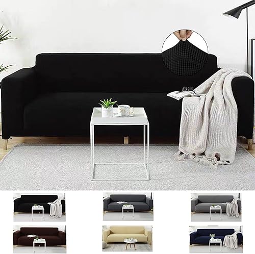 Fundas elásticas para sofá, funda de sofá suave antideslizante de terileno, protectores de muebles suaves y elásticos, a cuadros jacquard (S, negro)