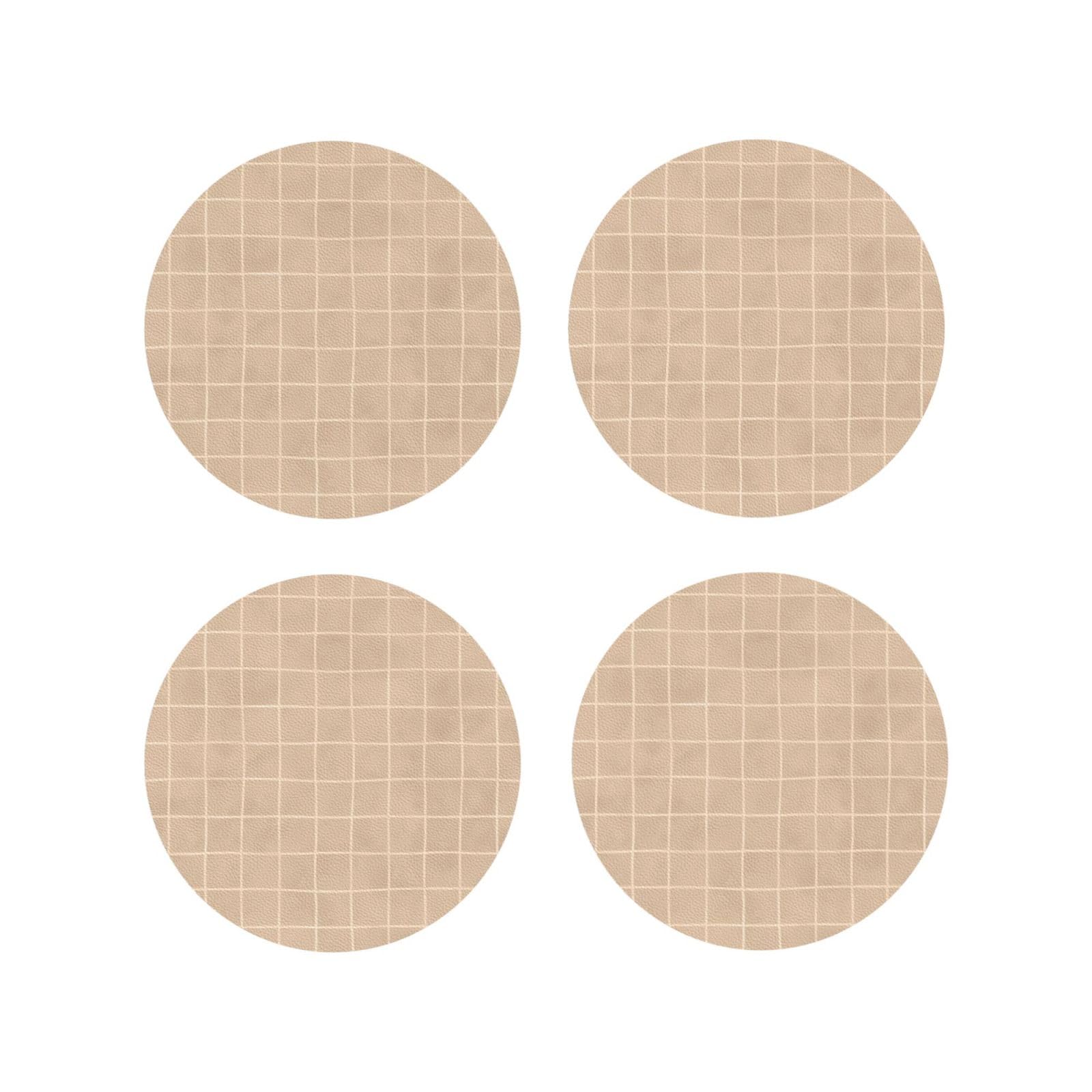 Leather Coasters Set of 4 - Brown Hand Drawn Grid Print Lightweight Drink Coasters for Desk