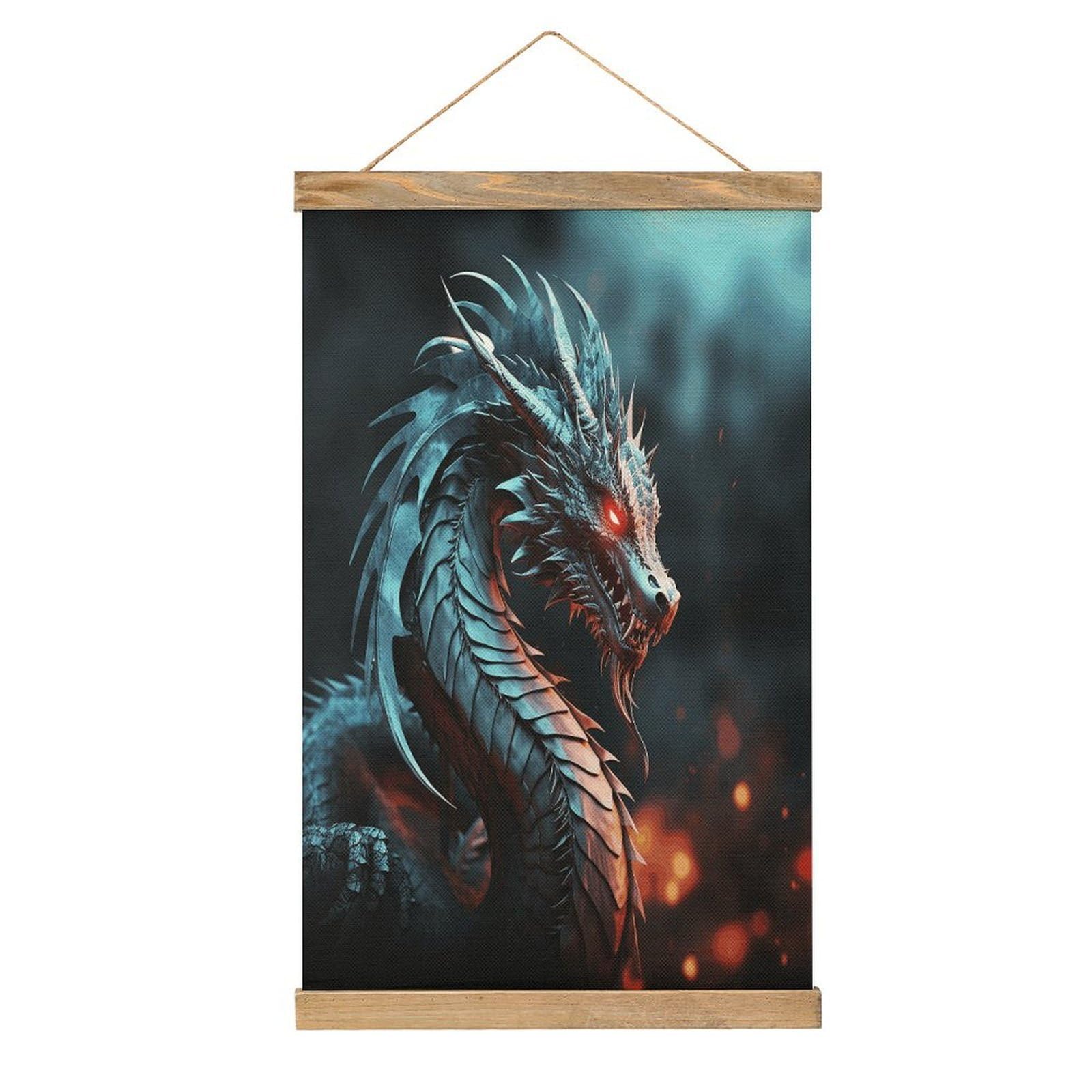 VstaDank Dragon Poster with Wooden Frame Hanger Art Painting Wall Decor Poster Wall Hanging Wooden Frame 13x20 Wood Poster Hanger for Photo Picture Art Canvas Print Artwork