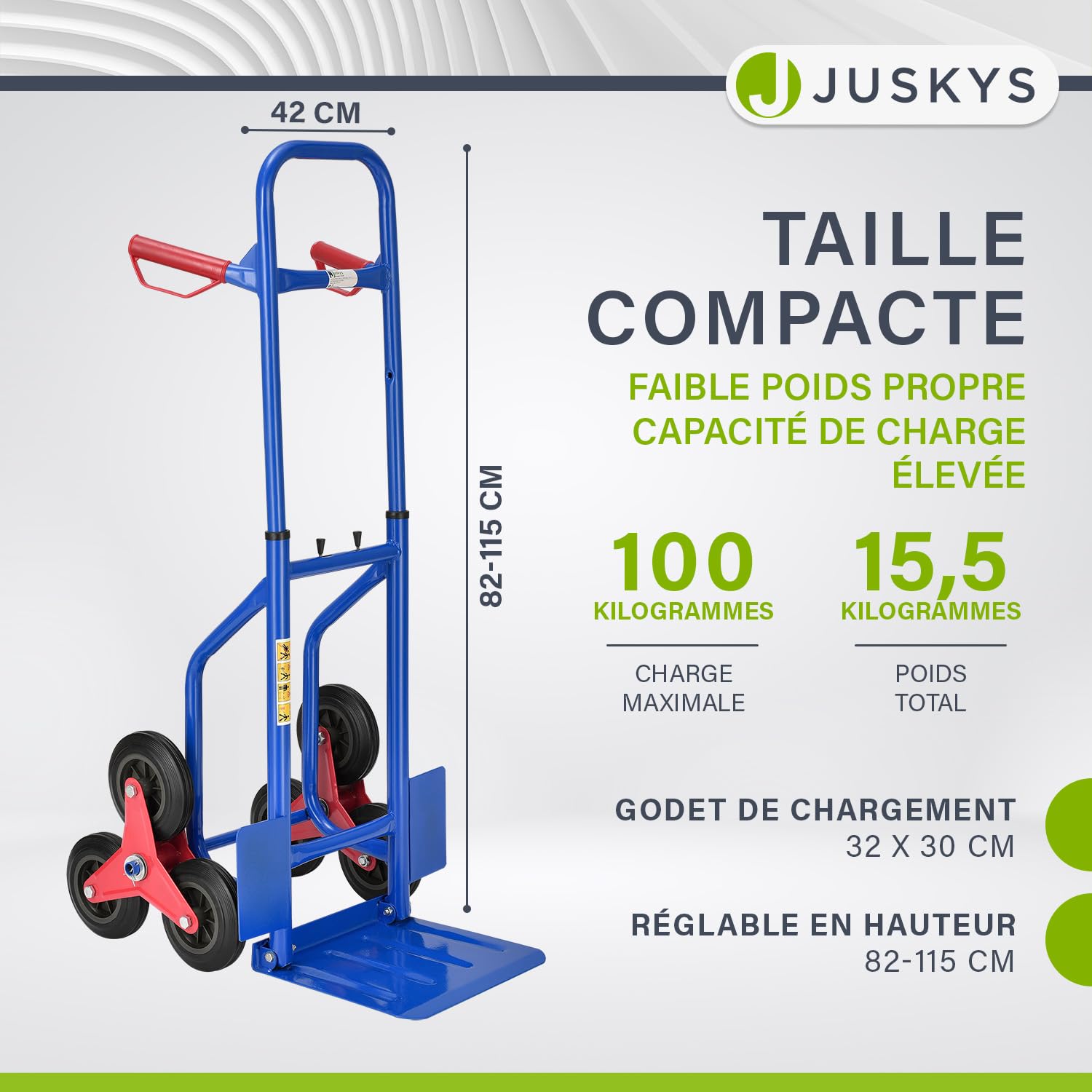 Juskys Diable d'escalier Pliable - Monte-escalier avec pneus en Caoutchouc Dur et Cadre en Acier - etiable pour déménagement & Objets Lourds Diable d'escalier