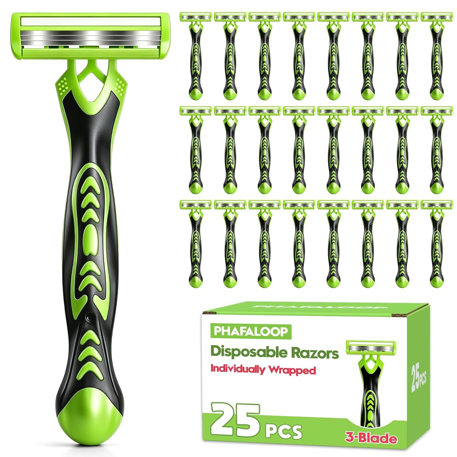 Disposable Razors for Men, 3-Blade Razors, 25 Count