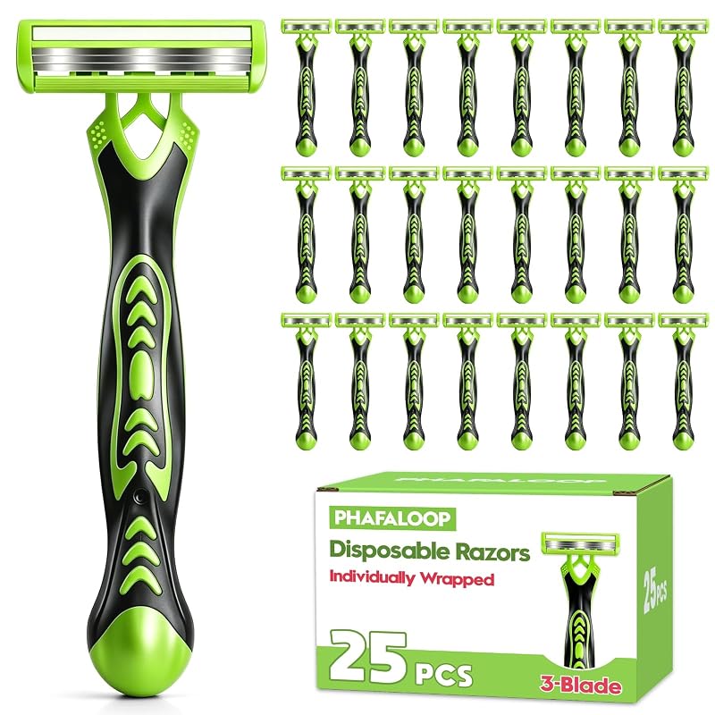 Aparelhos de barbear descartáveis Phafaloop com 3 lâminas – Pacote com 25