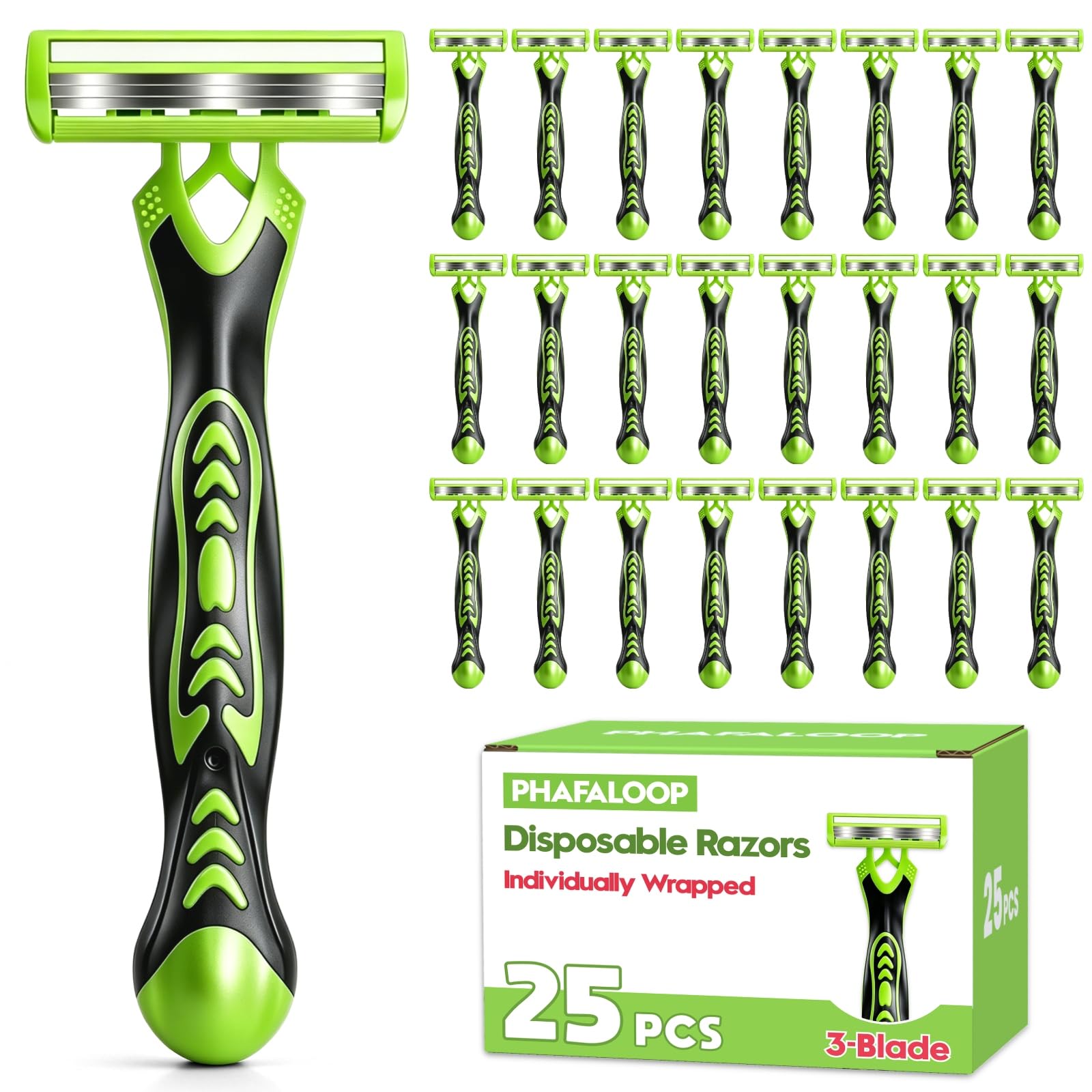 Disposable Razors for Men, 3-Blade Razors, 25 Count
