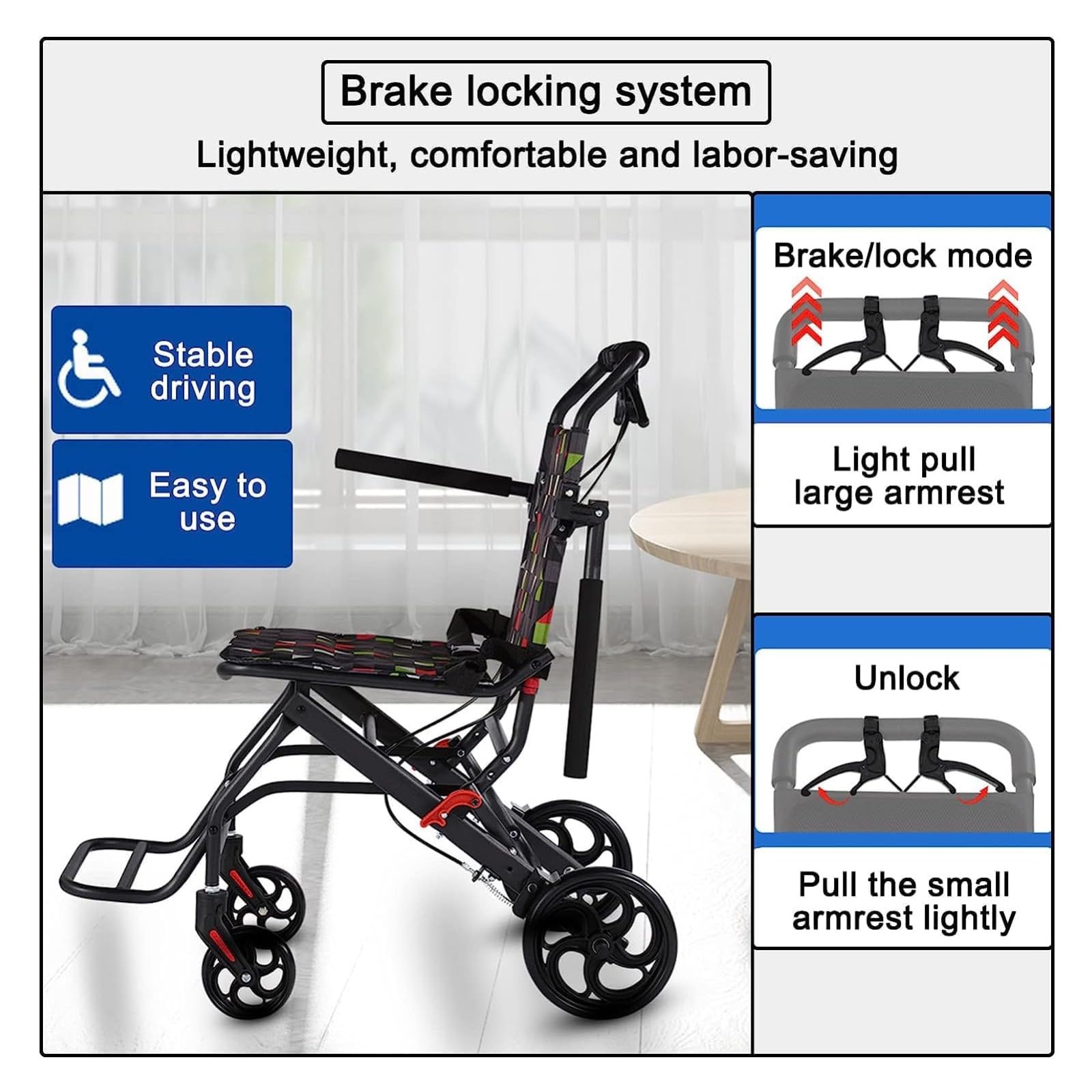Silla De Ruedas De Tránsito,Silla De Ruedas Plegable Aluminio,Freno En Manetas,Reposapiés Plegables, Reposabrazos Abatibles,Ligera,hasta 100 Kg
