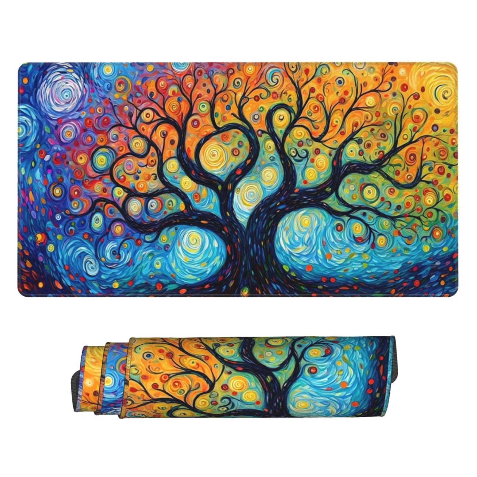 Tapis de Souris XXL 1200x600 mm, Couleur Tapis de Souris Arbre de la Vie Tapis Souris XXL 120 X 60 CM, Étanche sous Main Bureau à Bords Cousus, Mouse Pad avec Surface en Caoutchouc antidérapant U-95