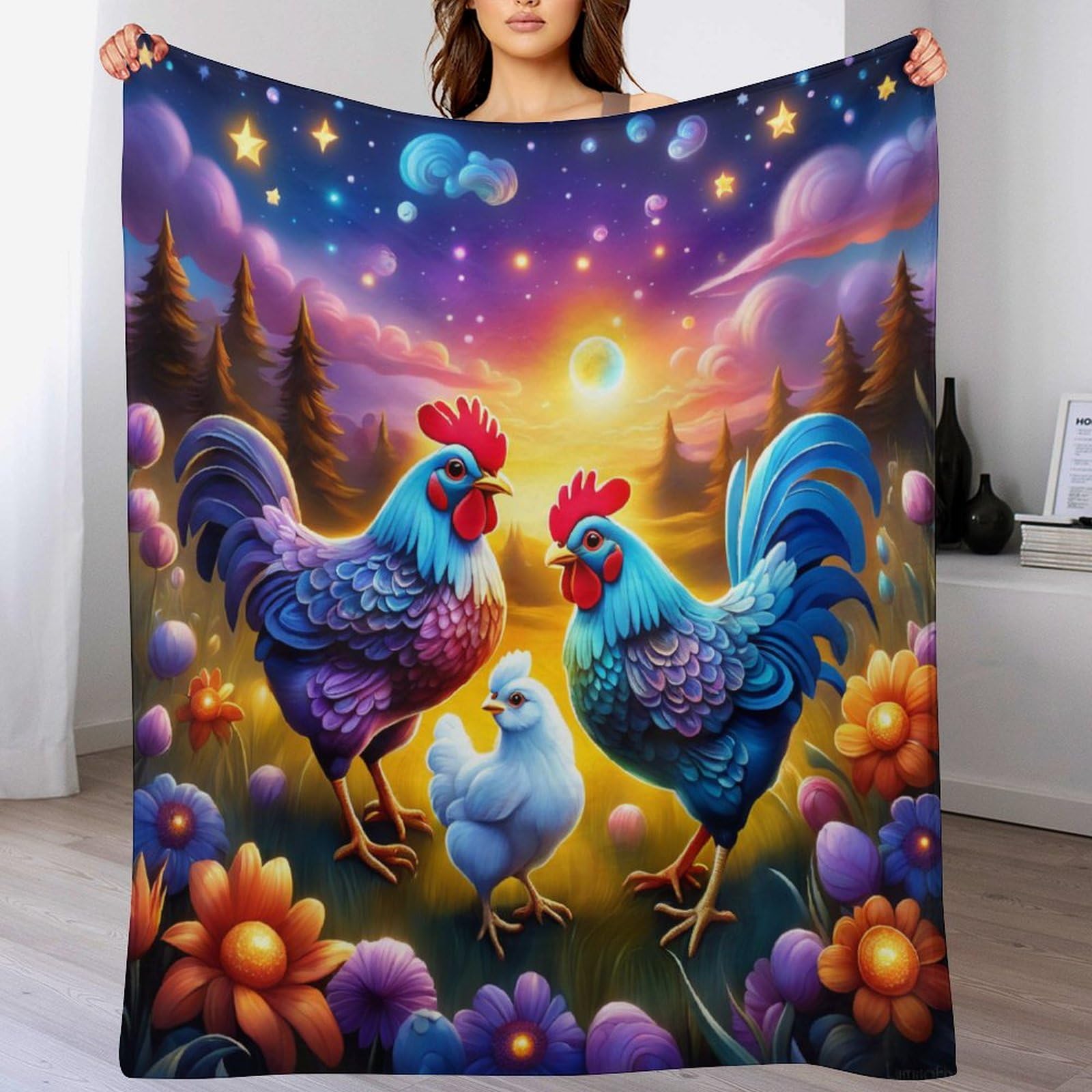 Plaid poulet mignon couverture en flannel contre le froid au salon et camping