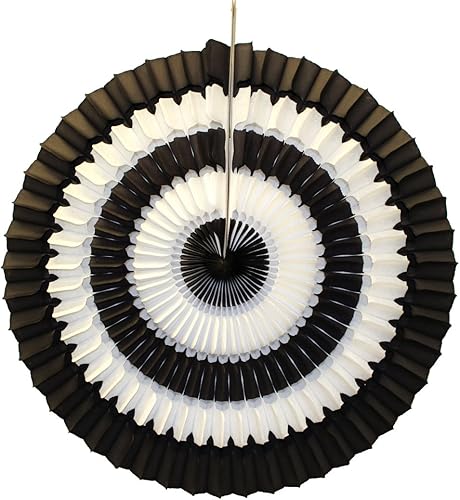 Miniatura 1 de Devra Party Paquete de 6 abanicos de papel de seda a rayas de 16 pulgadas (negroblanco)