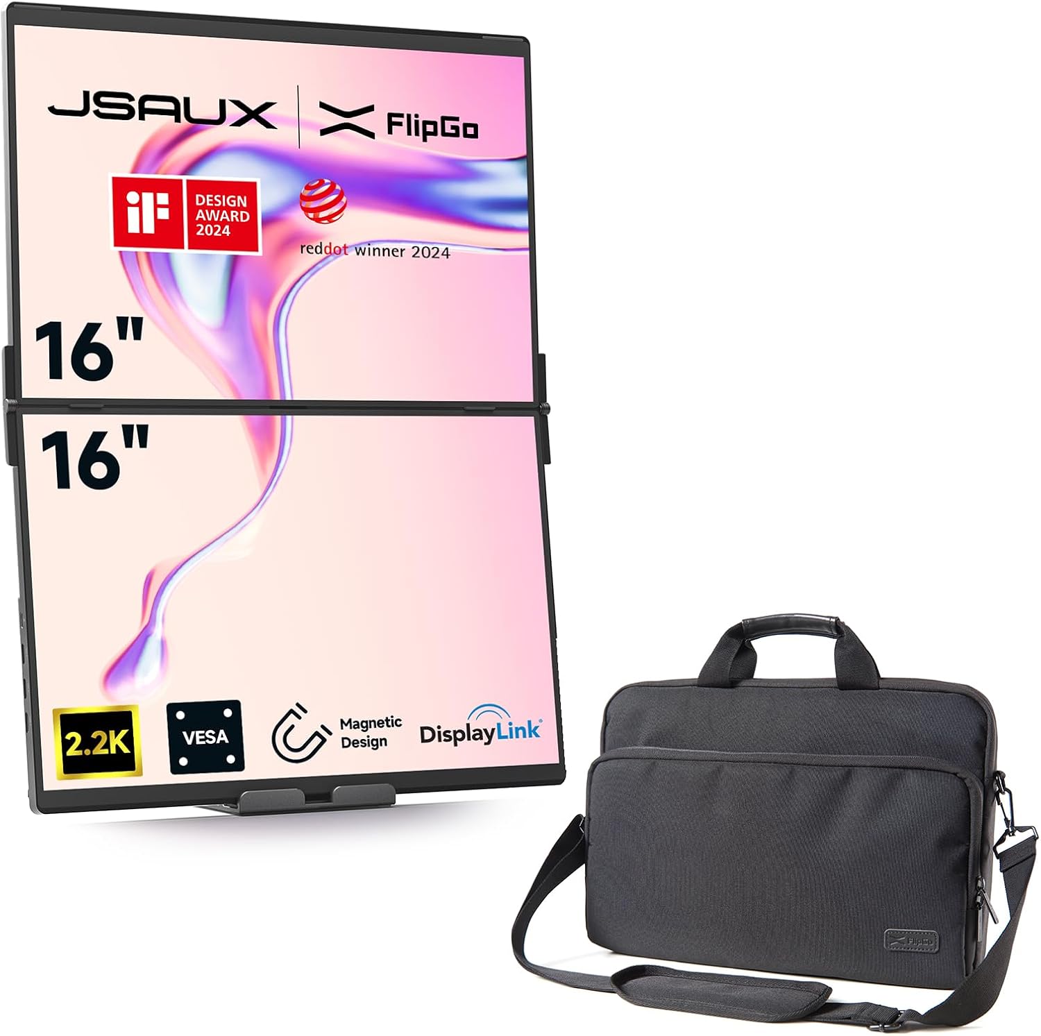JSAUX FlipGo Pro 16" Dual Portable Monitors FilpGo Extended Screen Laptop Bag