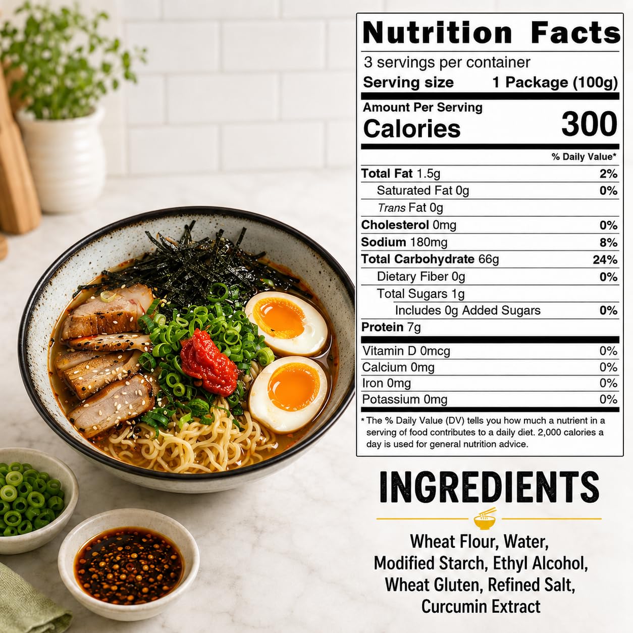 Asiatic Dishes Japanese Fresh Ramen Noodles, No Soup, 3 Pack, 10.56 oz