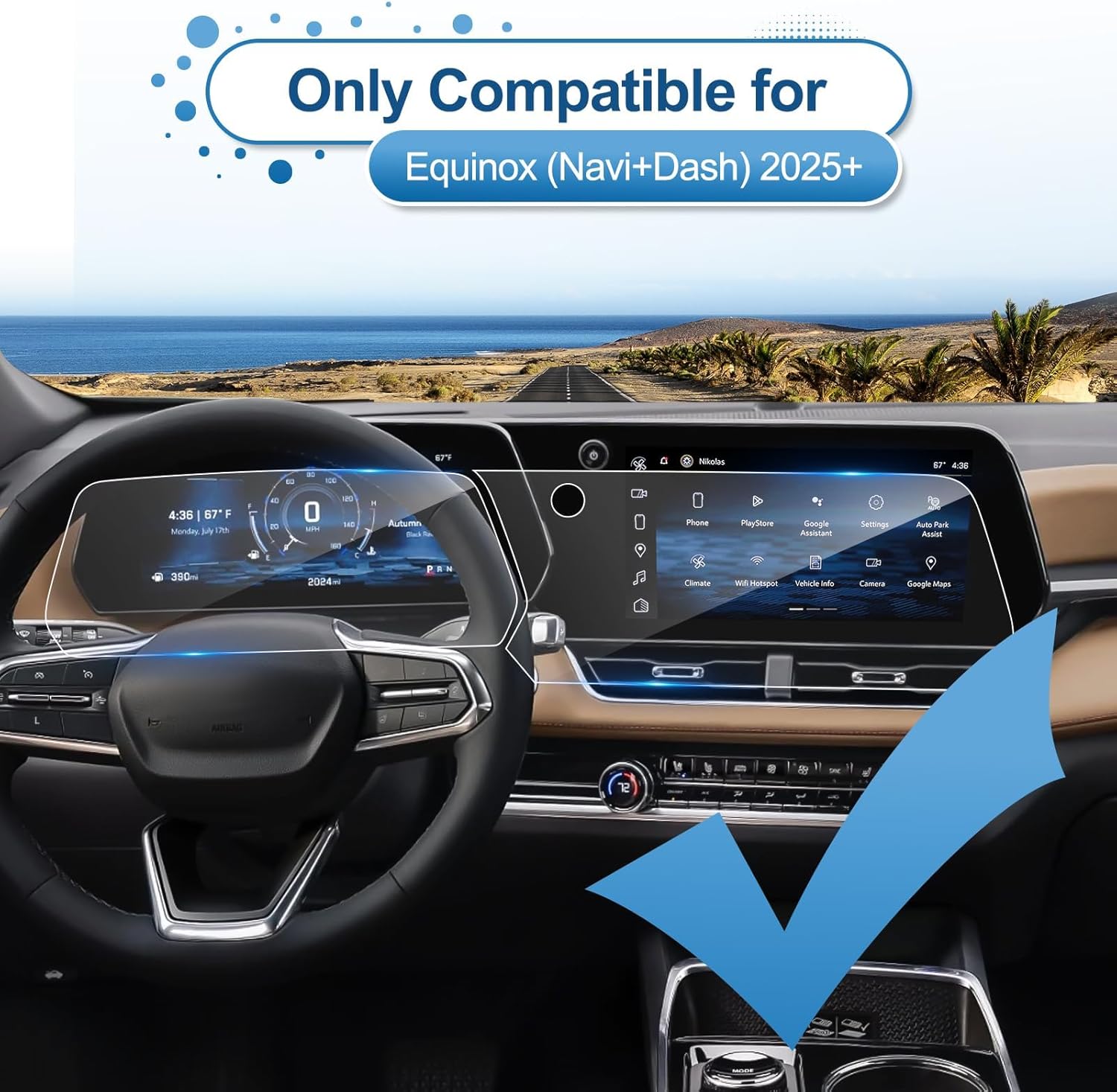 2025 2026 Chevy Equinox Screen Protector for Chevy Equinox (11.3In Navi+11In Dash), 2025 Equinox (LT/RS/ACTIV), 9H Tempered Glass 2026 2025 Chevy Equinox Accessories HD Transparent 11.3"&11"