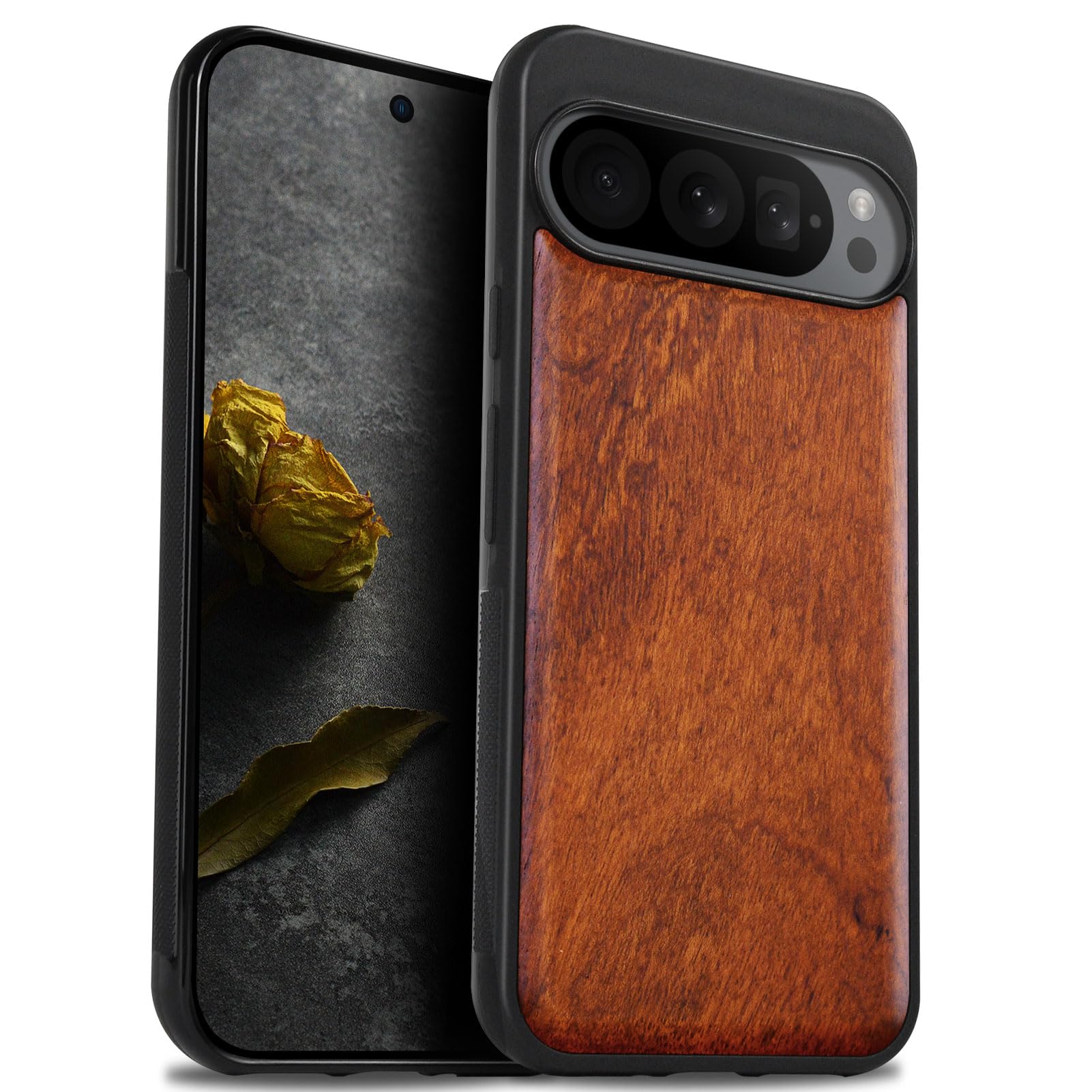 Carveit Wood Case for Pixel 9 Pro Case [Natural Wood & Black Soft TPU] Shockproof Protective Unique Wooden Cover Compatible with Google Pixel 9 Pro (
