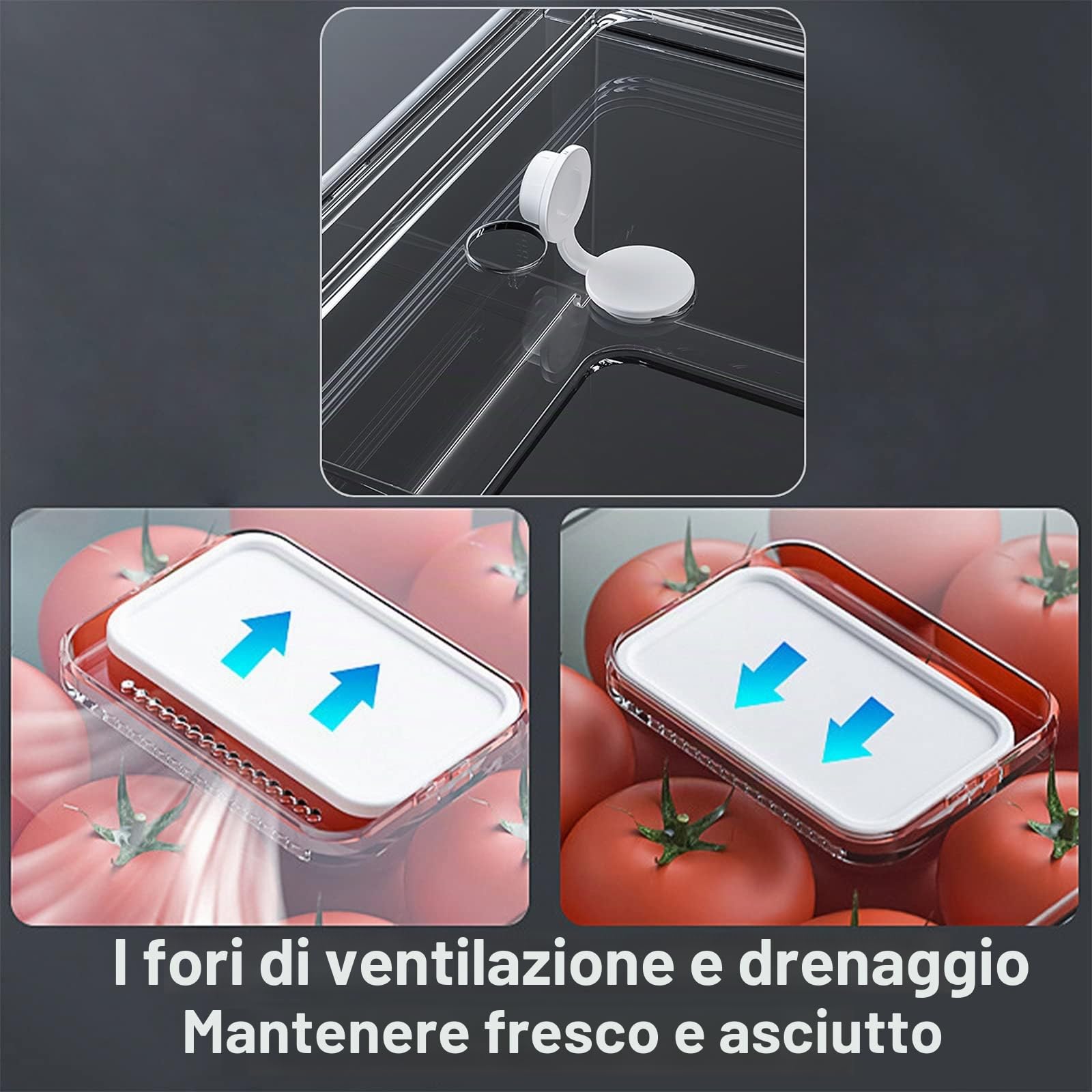 YekouMax Organizer Frigorifero, Organizzatore da Cucina Trasparente, Mantieni il Cibo Fresco e il Frigorifero in Ordine, Cassetto Portaoggetti Senza BPA, Frutta,Verdura,Carne,Snack(Larga,Set of 2)