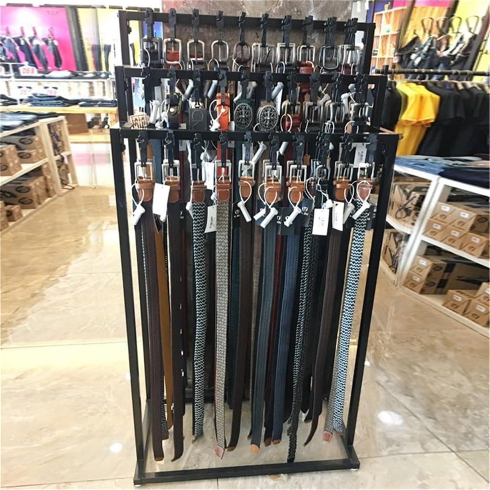 Gürtelständer Und Krawattenhalter Aus Metall, Bodenmontierter Organizer Für Schals, Tücher, Geldbörsen Und Bekleidungsläden, Platzsparendes Retail Display(White,70X40X150CM)