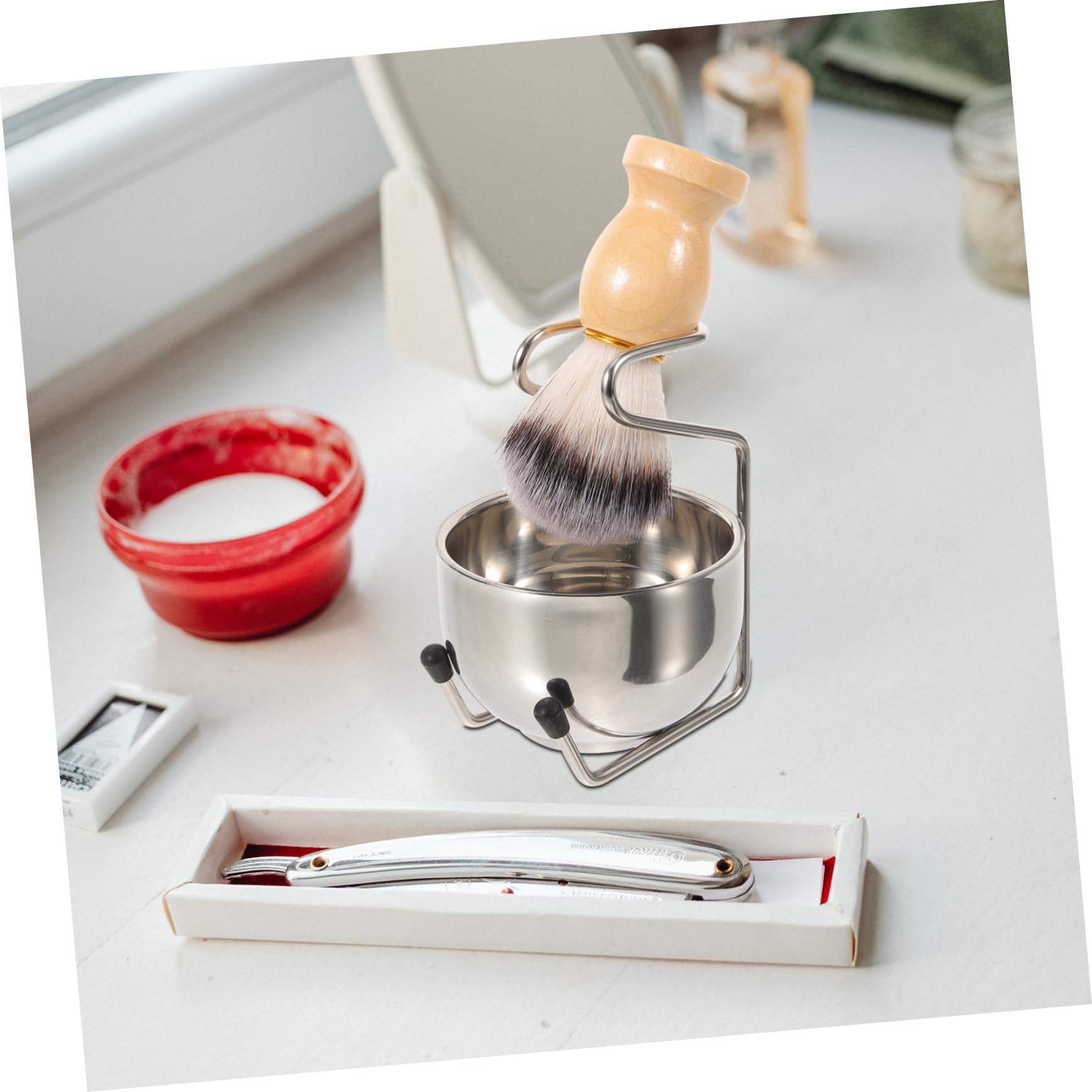 OHPHCALL Ergonomic Shaving Brush Set 1 Piece Kit for Men Metal Cup Reusable Brush Essential for Barber Shops
