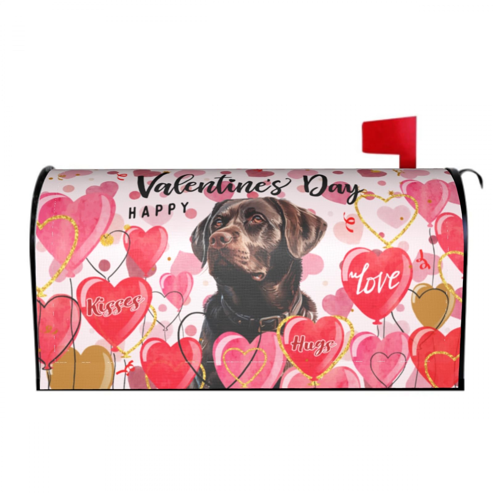 Chocolate Lab Valentine Mailbox Covers Magnetic Labrador Dog Valentine's Day Mail Box Cover Oversized 25.5x21 Valentines Mailboxes Wrap for Holiday Anniversary Garden Yard Decor