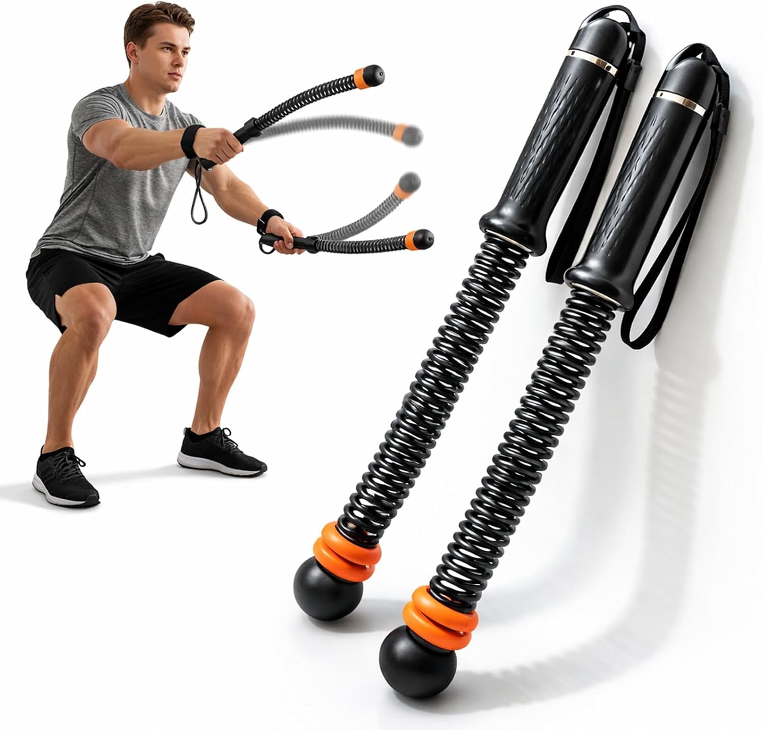 Ropeless Battle Ropes Weighted Cordless, Quiet Home Gym Exercise Rope with Non-Slip Handle, Adjustable Resistance for Men Women Fitness
