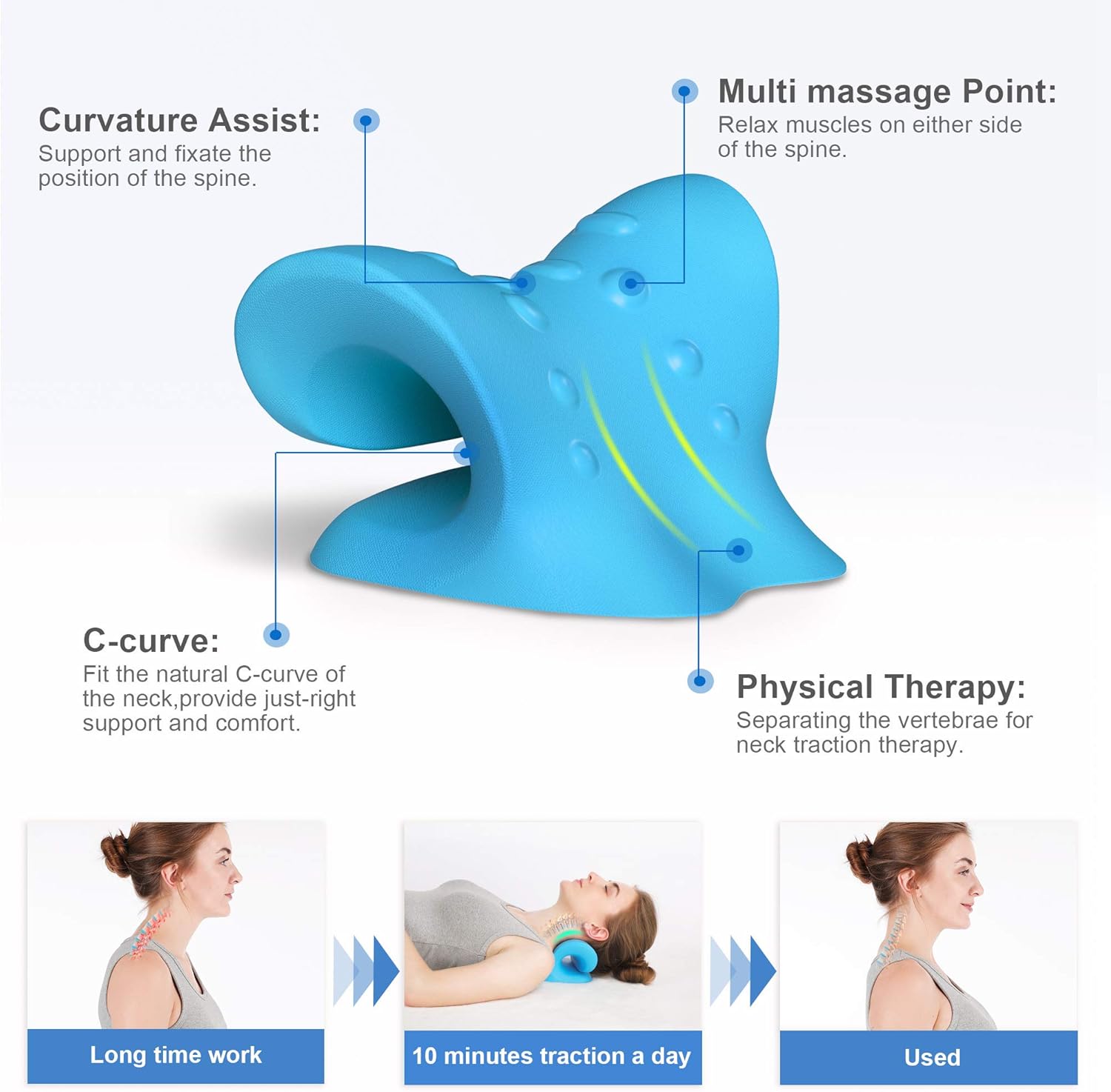 Cervical Traction Device, Yarkor Portable Neck Stretcher for Neck Pain Relief, Chiropractic Pillow Neck Stretcher for TMJ Pain Relief: Health & Personal Care