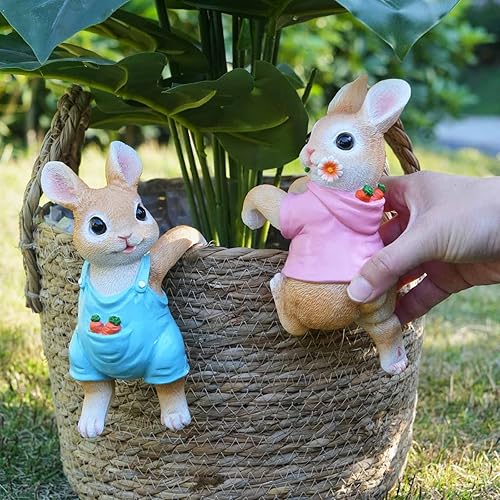 Miniatura 3 de Decoración de conejito para jardín y patio, 2 macetas de conejo, decoración de plantas de interior para maceta, lindo conejo, decoración de Pascua