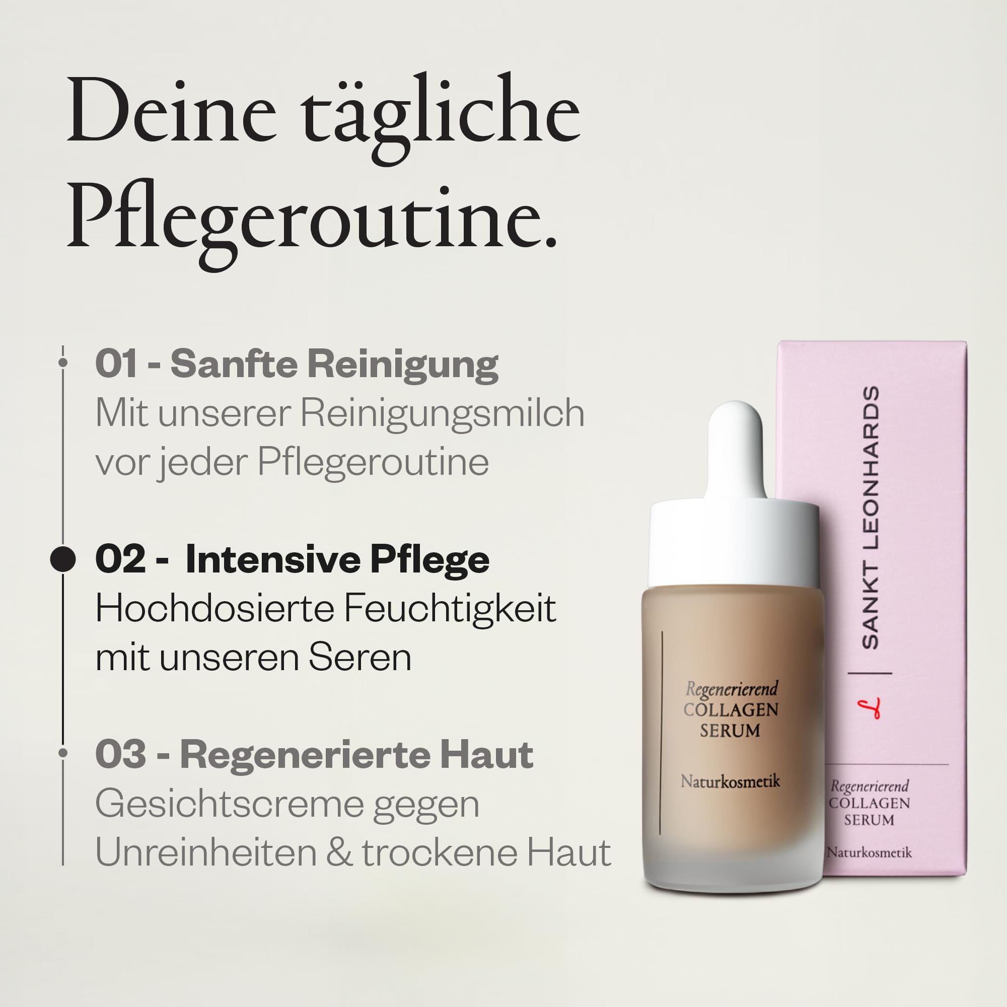 SANKT LEONHARDS - Regenerierendes Collagen Serum - 30ml - fördert die Collagen-Produktion & verbessert die Hautelastizität - mit Bio-Molke, Akazie, Vitamine B2 & C, Holunderblütenextrakt & Grünem Tee