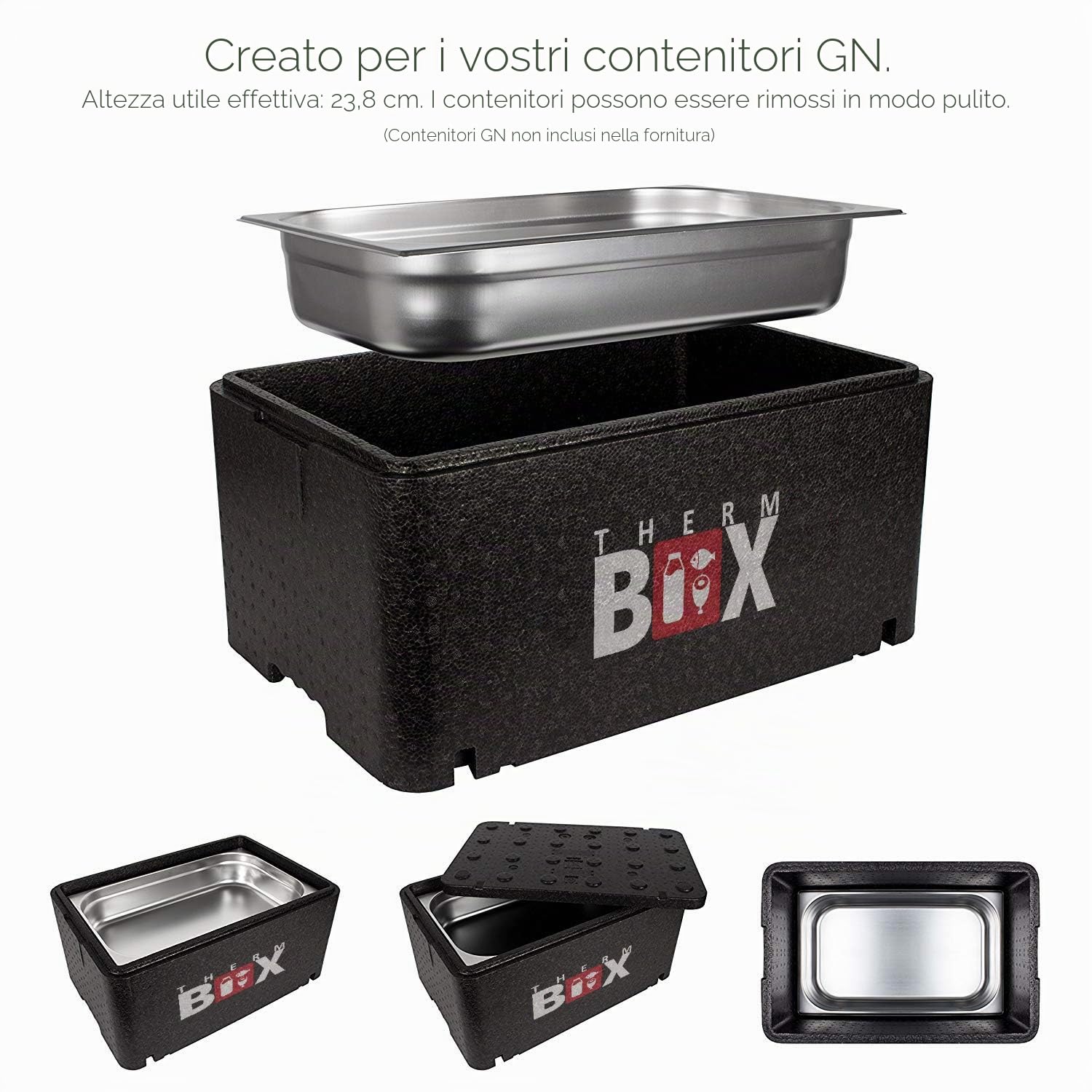 THERM BOX Scatola in polistirolo grande GN 1/1 Interno: 54x34,5x24 cm 46 litri Box isotermica Contenitore termico riutilizzabile