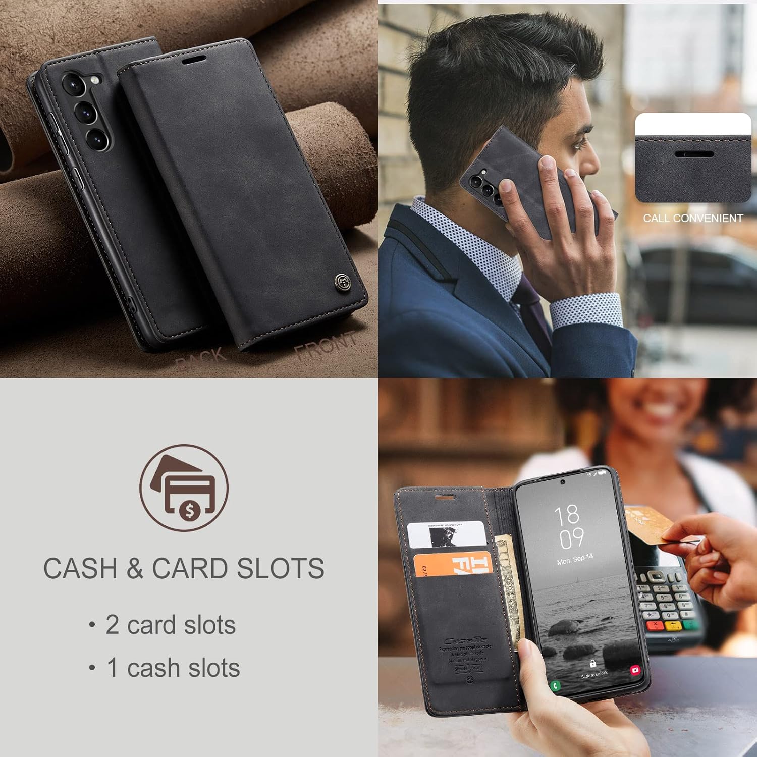 SINIANL for Samsung Galaxy S23 Plus Leather Case, Vintage Wallet Case Book Folding Flip Case with Kickstand Card Holders Slots Protective Cover for Galaxy S23 Plus Black - Image 6