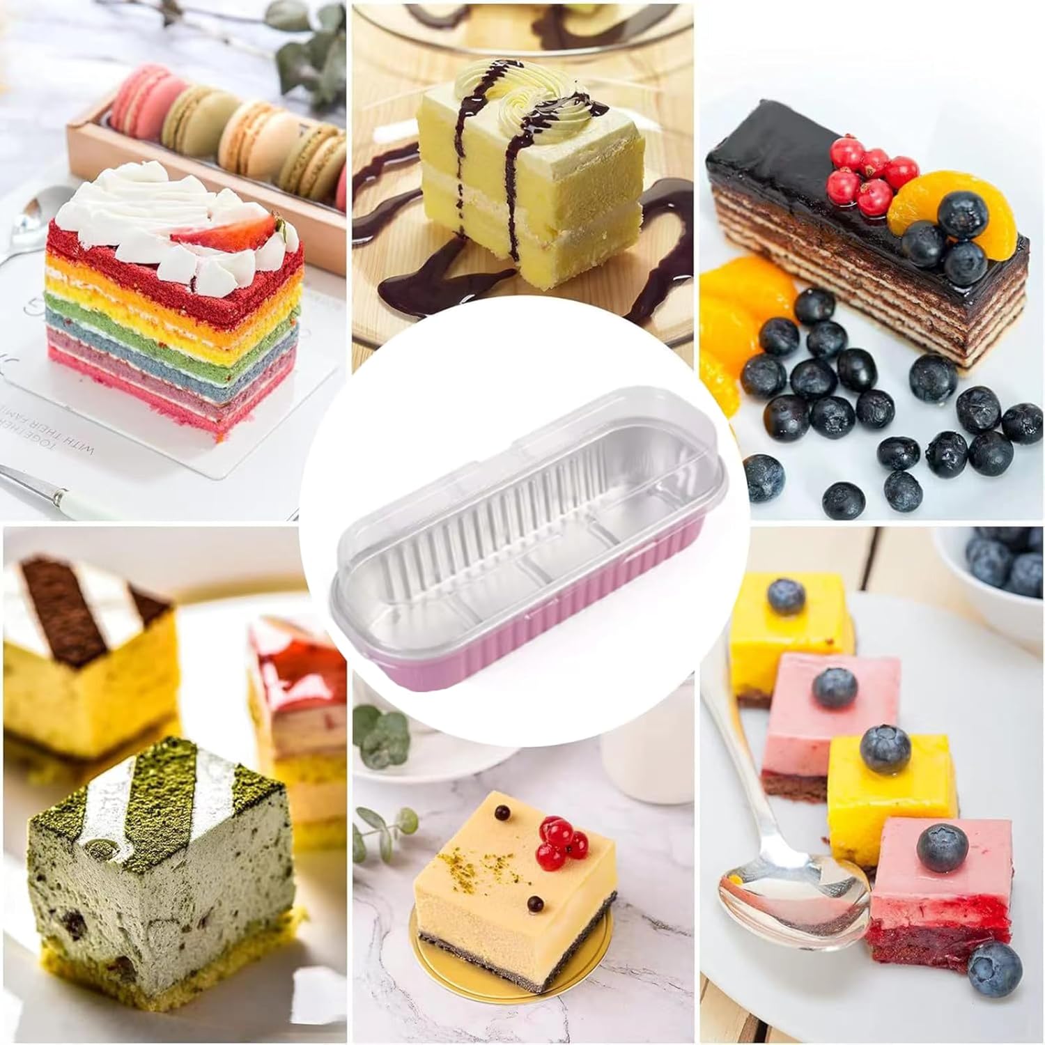 100 pack pink Mini Loaf Baking Pans With Lids and spoons, 6.8oz Rectangle Aluminum Foil Mini Cake Baking Pans Tins Containers,Disposable cupcake, cheesecake, cream pudding, baking cup muffin molds