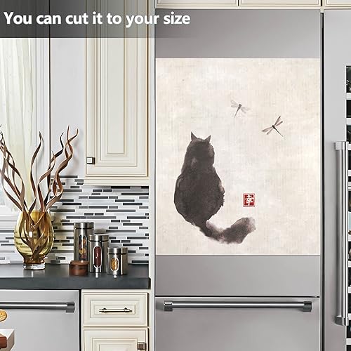 Miniatura 5 de Panel de cubierta para lavavajillas, diseño retro negro esponjoso de gato, calcomanía para nevera, microondas, refrigerador, decoración