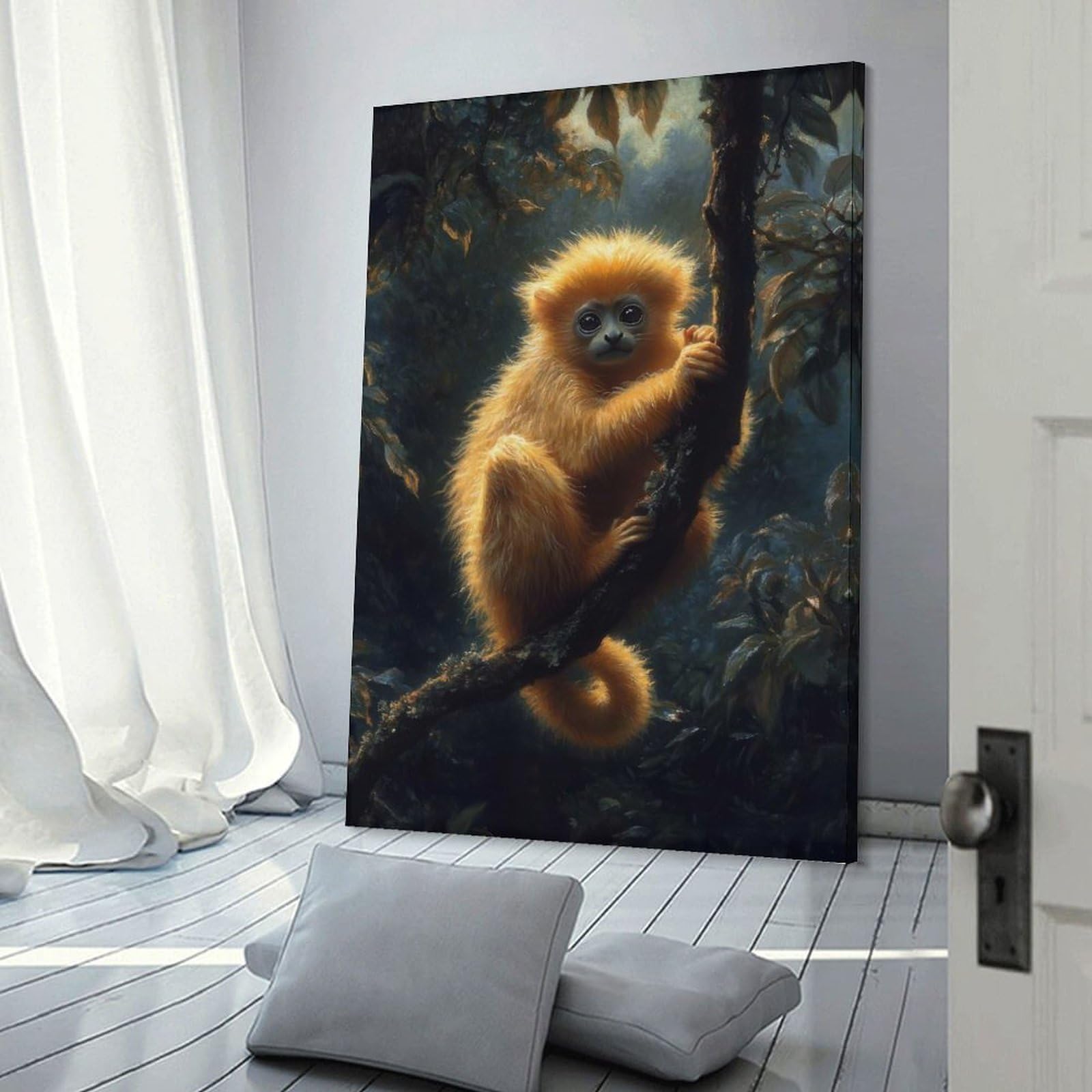 Junmoney Frame-Style-3 Golden Monkey In Jungle Room Decor Wall Art 12X18inch(30X45cm), For Entrance Walls, Hall Decor Or Foyers, A Neat Decor Update For Hallways