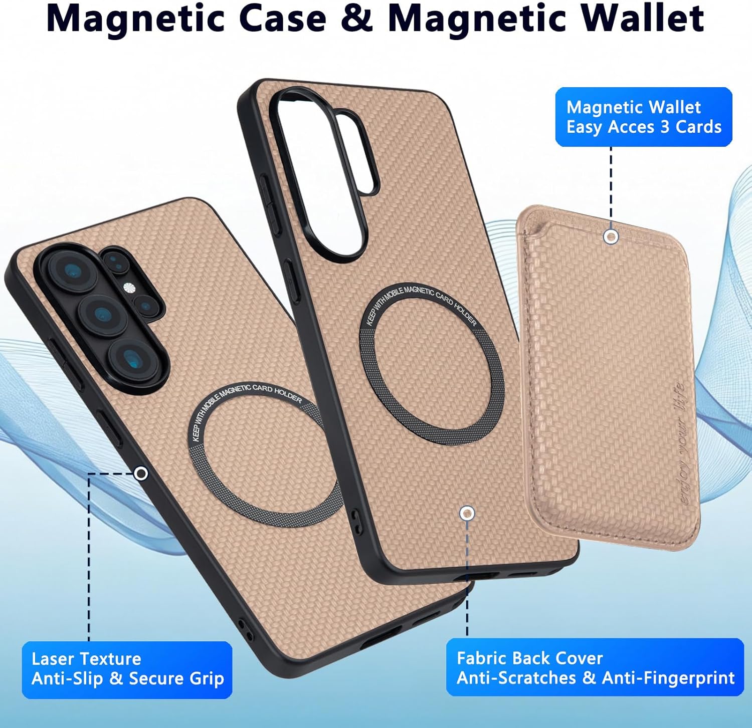 Designed for Samsung S26 Ultra Case with Card Holder, Fit for MagSafe & Magnet, Compatible Knitted Business Design with Anti-Slip TPU Frame & Shock Absorption Protection，Beige