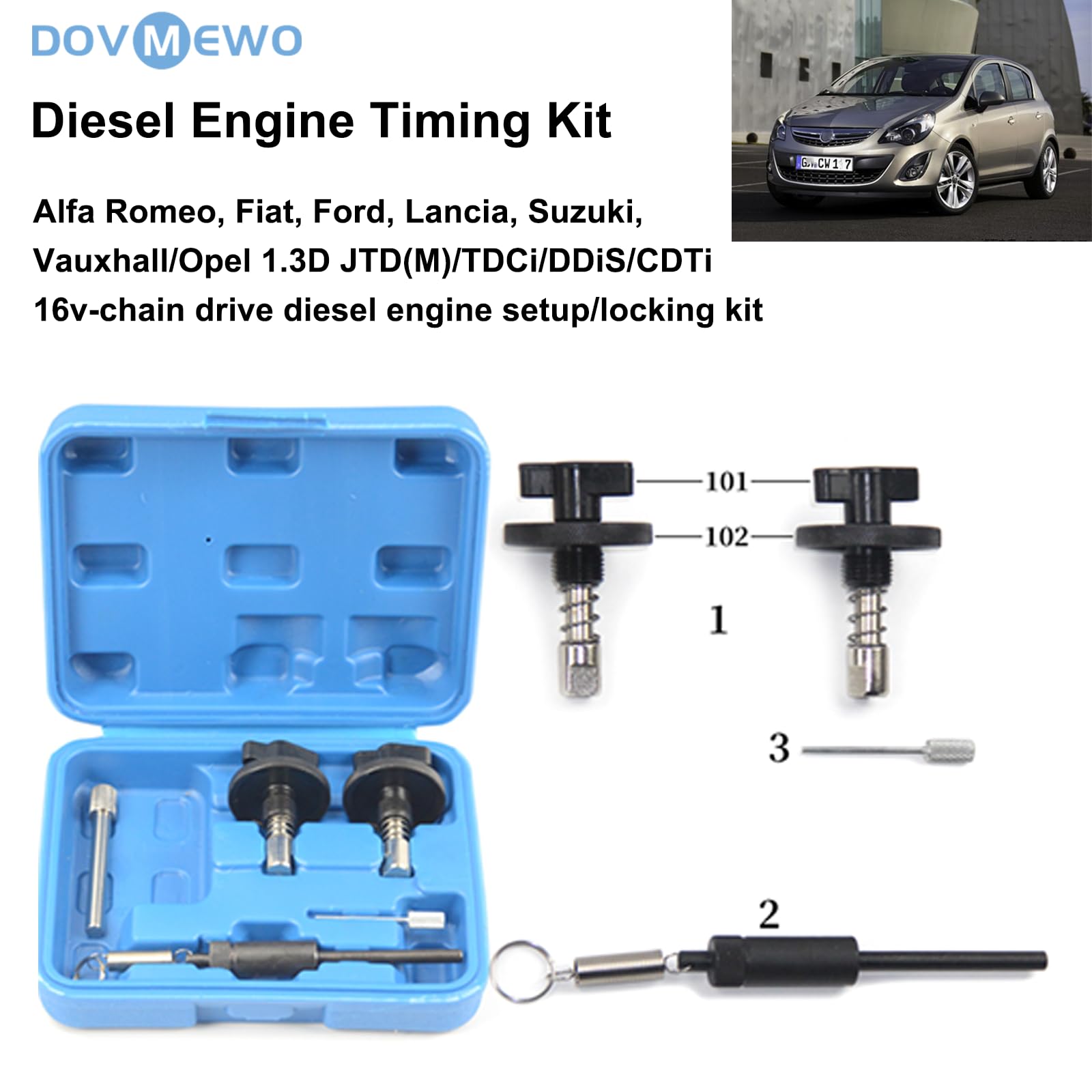 Kit Catena Distribuzione 1.3 Multijet Motore Diesel Set Fasatura Bloccaggio per Alfa Romeo Fiat Ford Lancia Suzuki Opel CDTi, Kit Messa in Fase Fiat 1.3 JTD Multijet