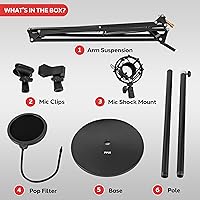 Vista 7 de Pyle Soporte de suspensión para micrófono: soporte de micrófono con brazo de tijera con soporte de choque, filtro pop integrado, extensión máxima