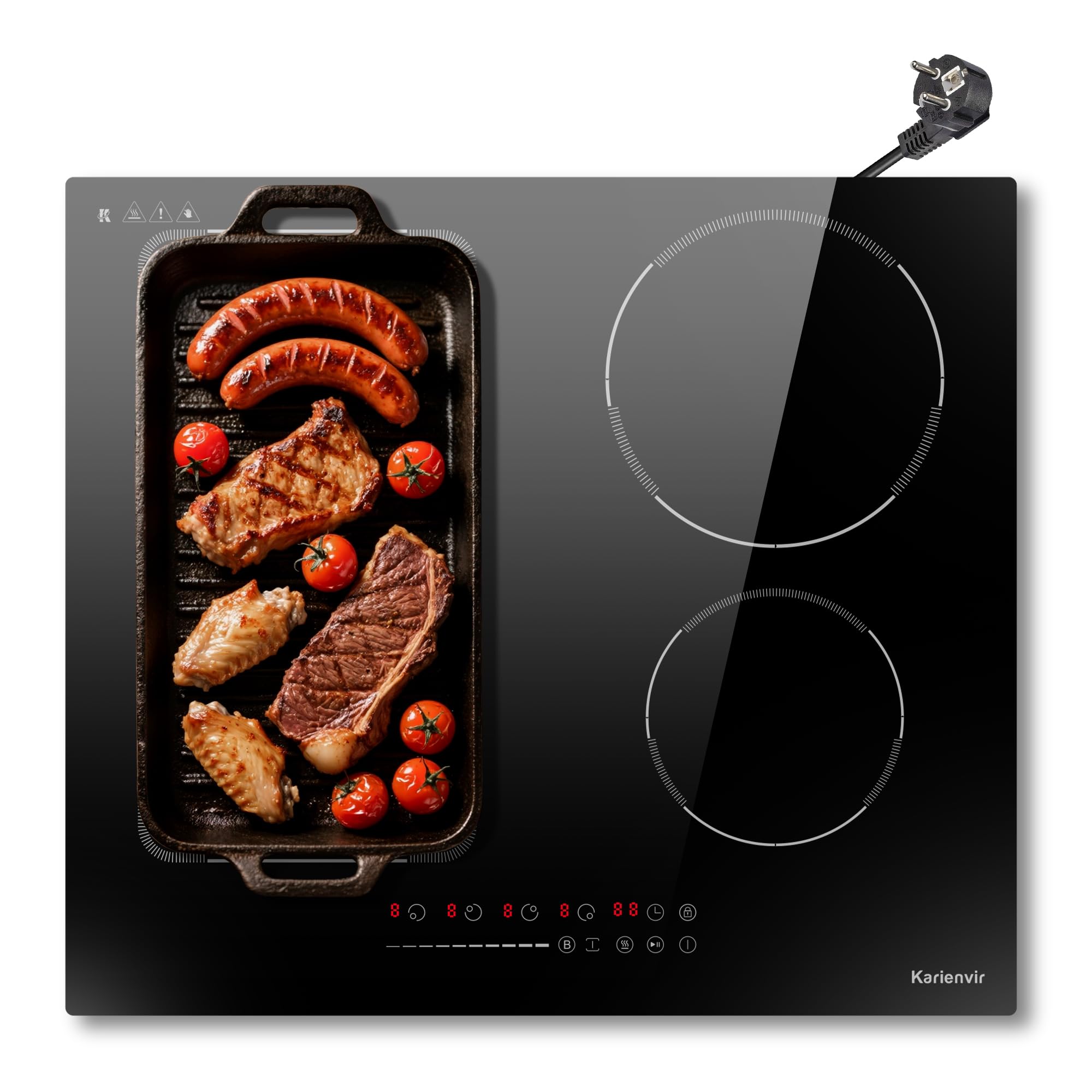 Placa induccion 4 fuegos 60cm con enchufe, Placa de Inducción Integrada con Zonas flexibles, Función Boost, 9 niveles de potencia, Temporizador, Bloqueo de seguridad, 3500W