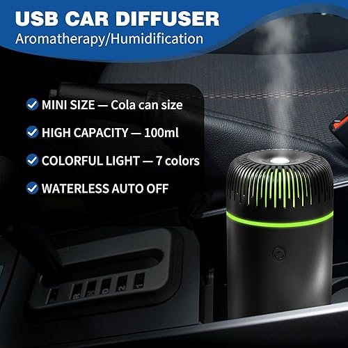 Miniatura 4 de Generic Humidificador de coche aromaterapia difusor de aceite esencial USB niebla mini portátil para coche, hogar, oficina, dormitorio, 3.4 fl oz,