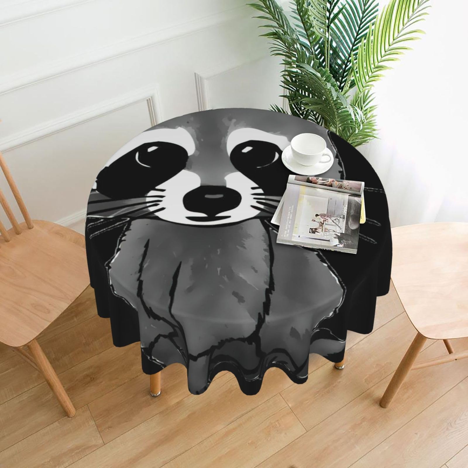 Uusnwaa Cartoon Cute Raccoon Print Round Tablecloth 60 Inch, Stain Wrinkle Resistant Washable Polyester Table Cover For Kitchen Party