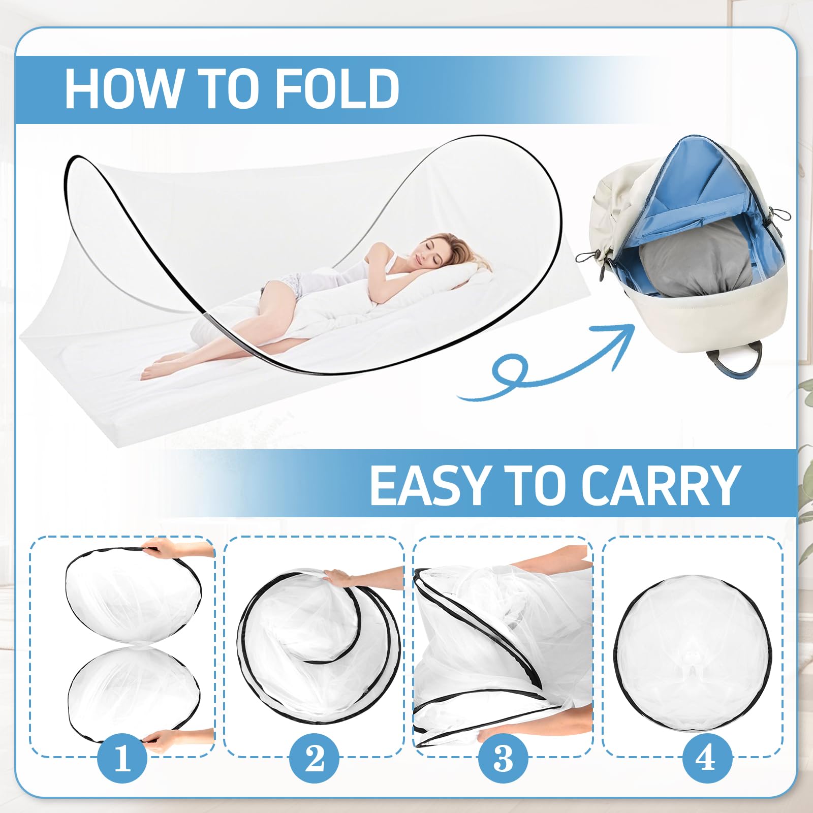 Moustiquaire Pliable, Moustiquaire Lit avec Masque Sommeil, Installation Facile et Rapide, Tente Moustique Portable pour Camping, Voyages, Aventures en Plein Air et l'Utilisation Domicile