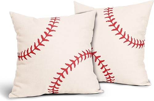 Juego de 2 fundas de almohada de béisbol de 20 x 20 pulgadas con temática deportiva de algodón, lino y poliéster, fundas decorativas para