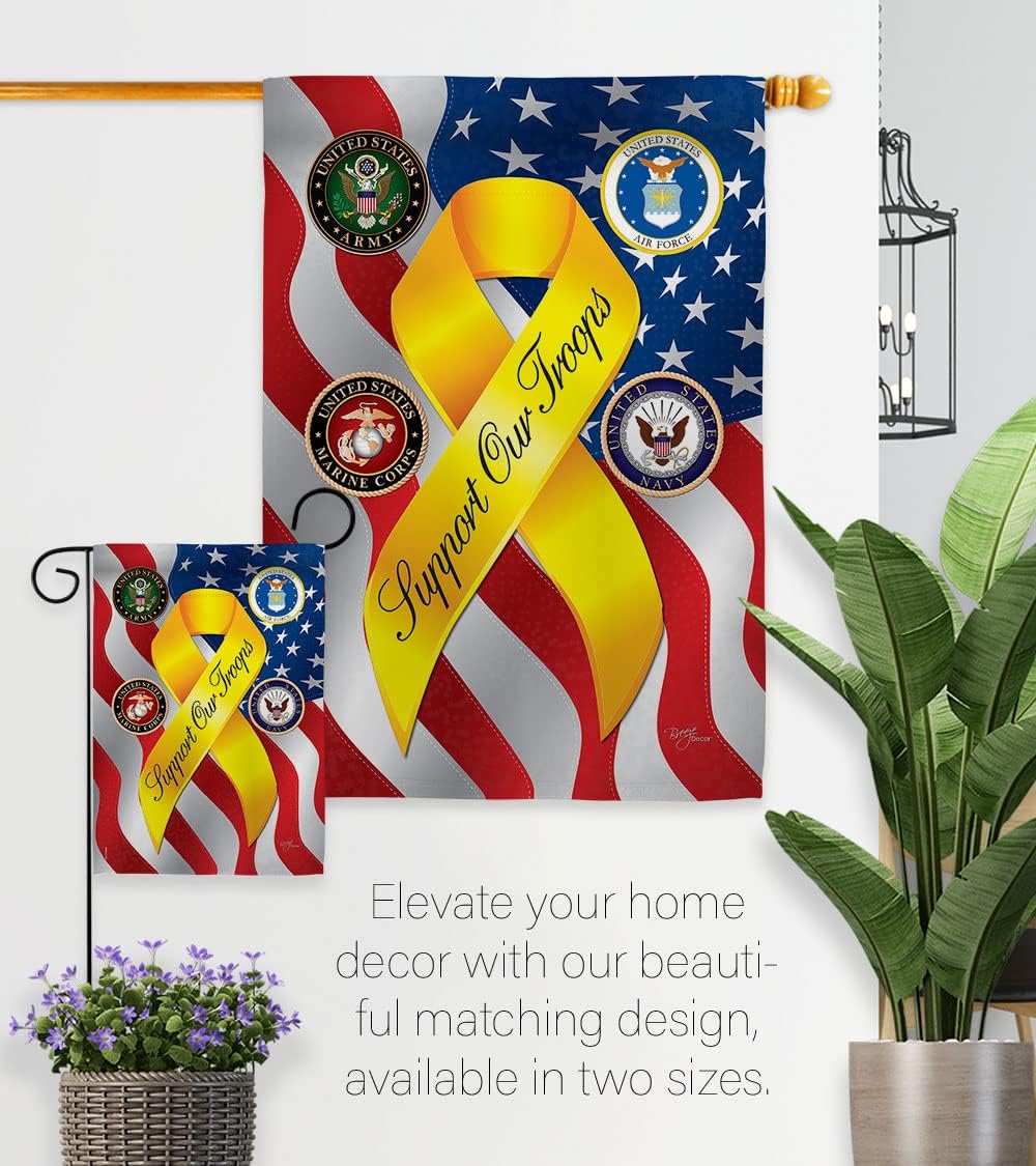 Breeze Decor G158060 Support Our Troops Freedom Americana Military Impressions Decorative Vertical Garden Flag 13" x 18.5" Printed in USA Multi-Color