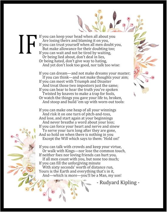 If Poem Wall Art, Meaningful Graduation Gift & Life Lessons Print, Inspirational Literary Quote Decor for Students, Mentors, Teachers, Home Office, Study Room, Library, Dorm Room & Reading Nook