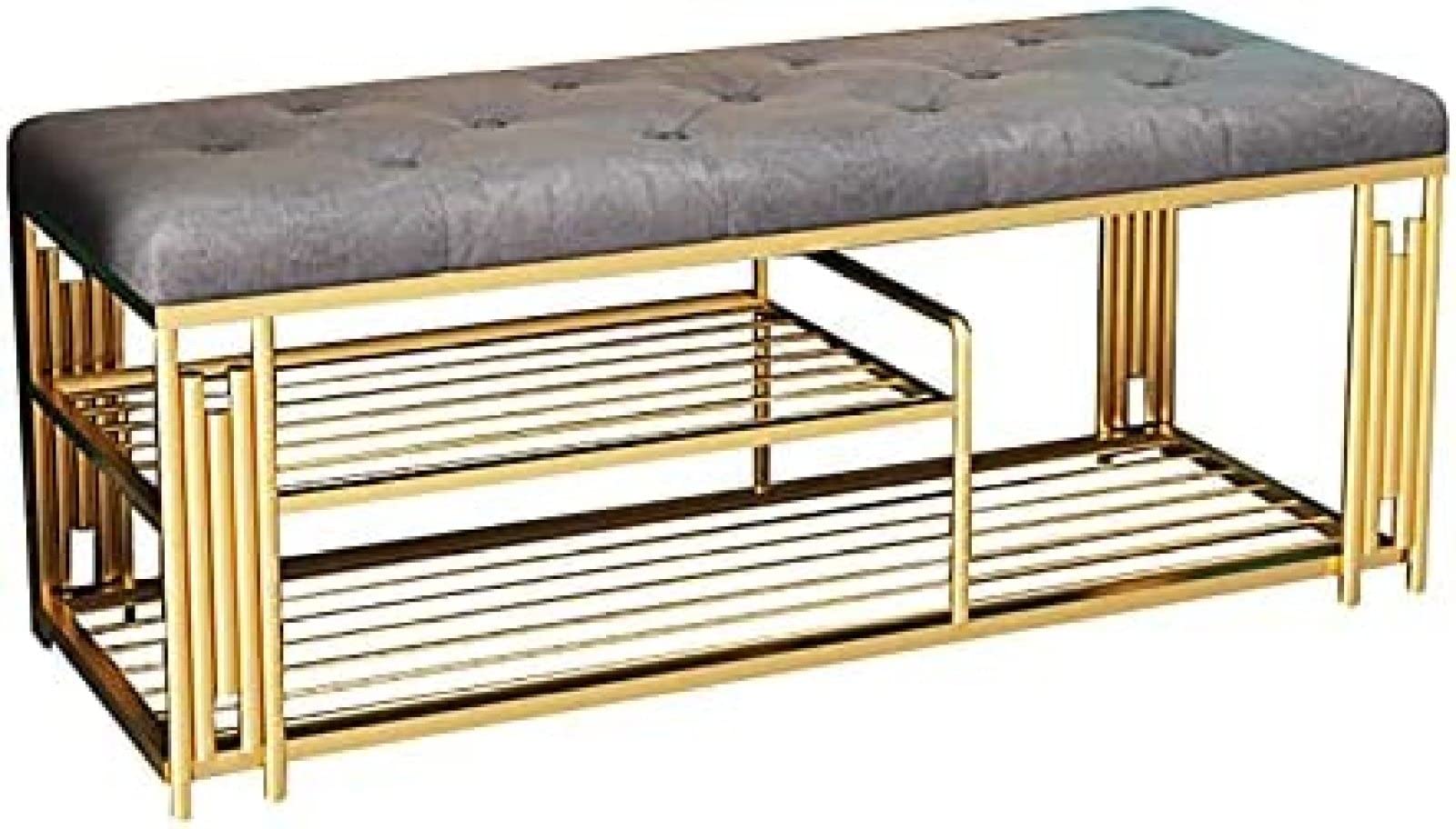 Banc à chaussures à 3 niveaux moderne en métal et siège rembourré 100x35x42cm